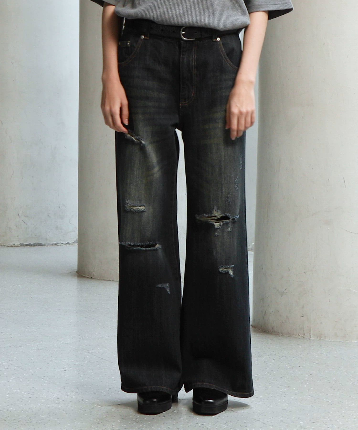 CLEL】Vintage Design Damage Pantalon Denim Pants / ヴィンテージ