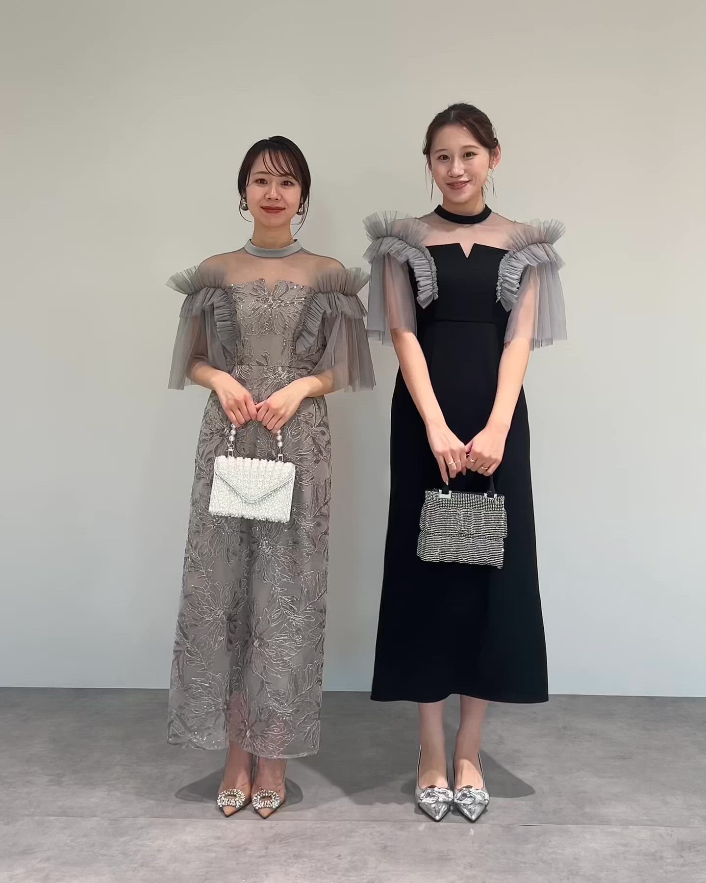 セール】【LEJA】チュールフリルショルダーシアーIラインワンピース