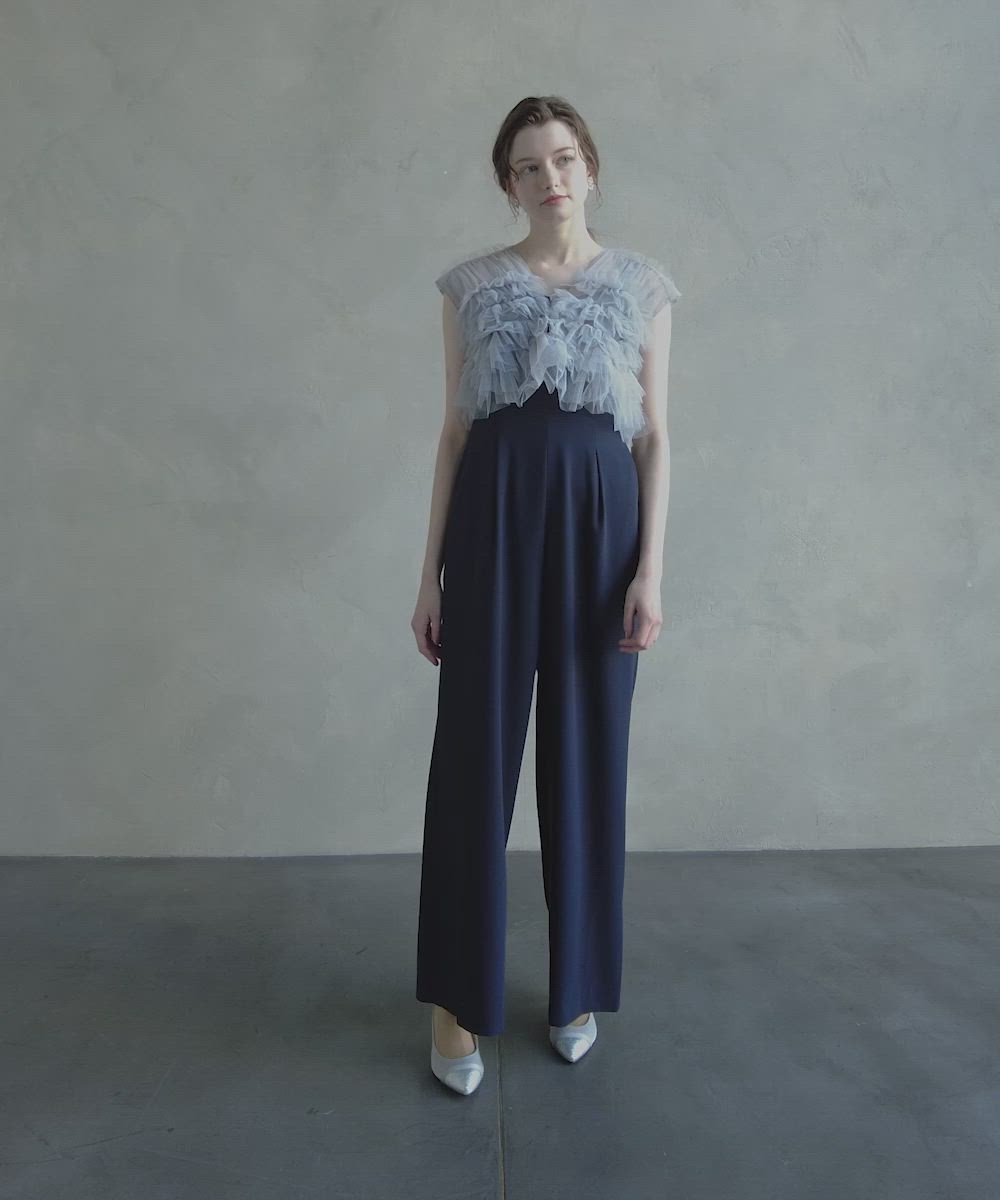 WEB限定】チュールフリルベスト×キャミソールオールインワン セット