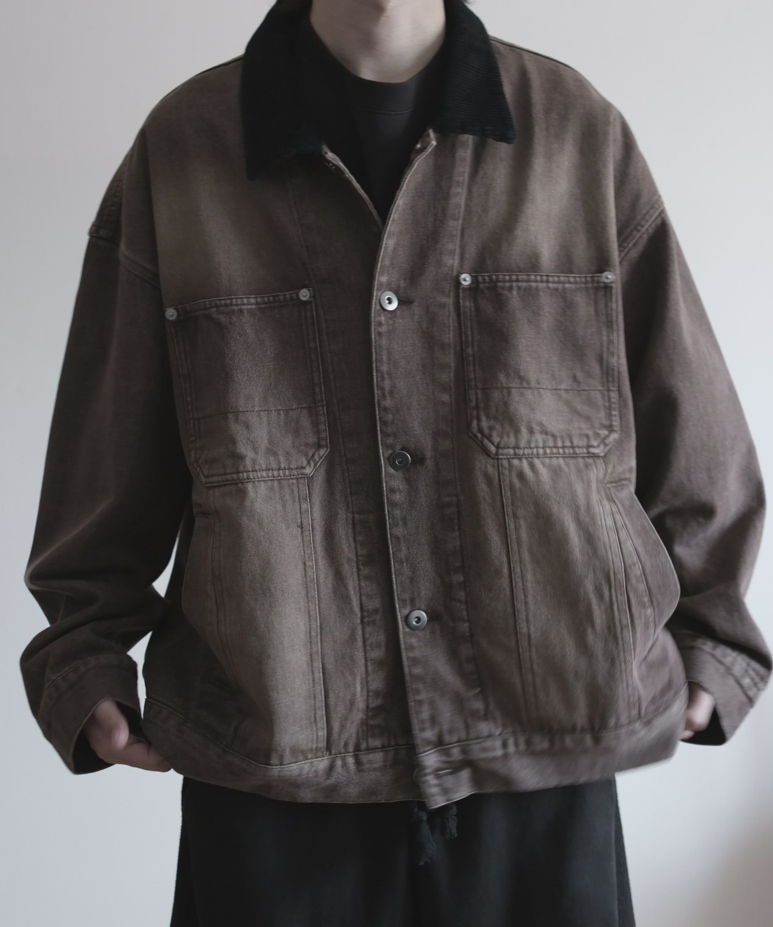RUUBON】corduroy collar denim coverall / コーデュロイカラーデニム
