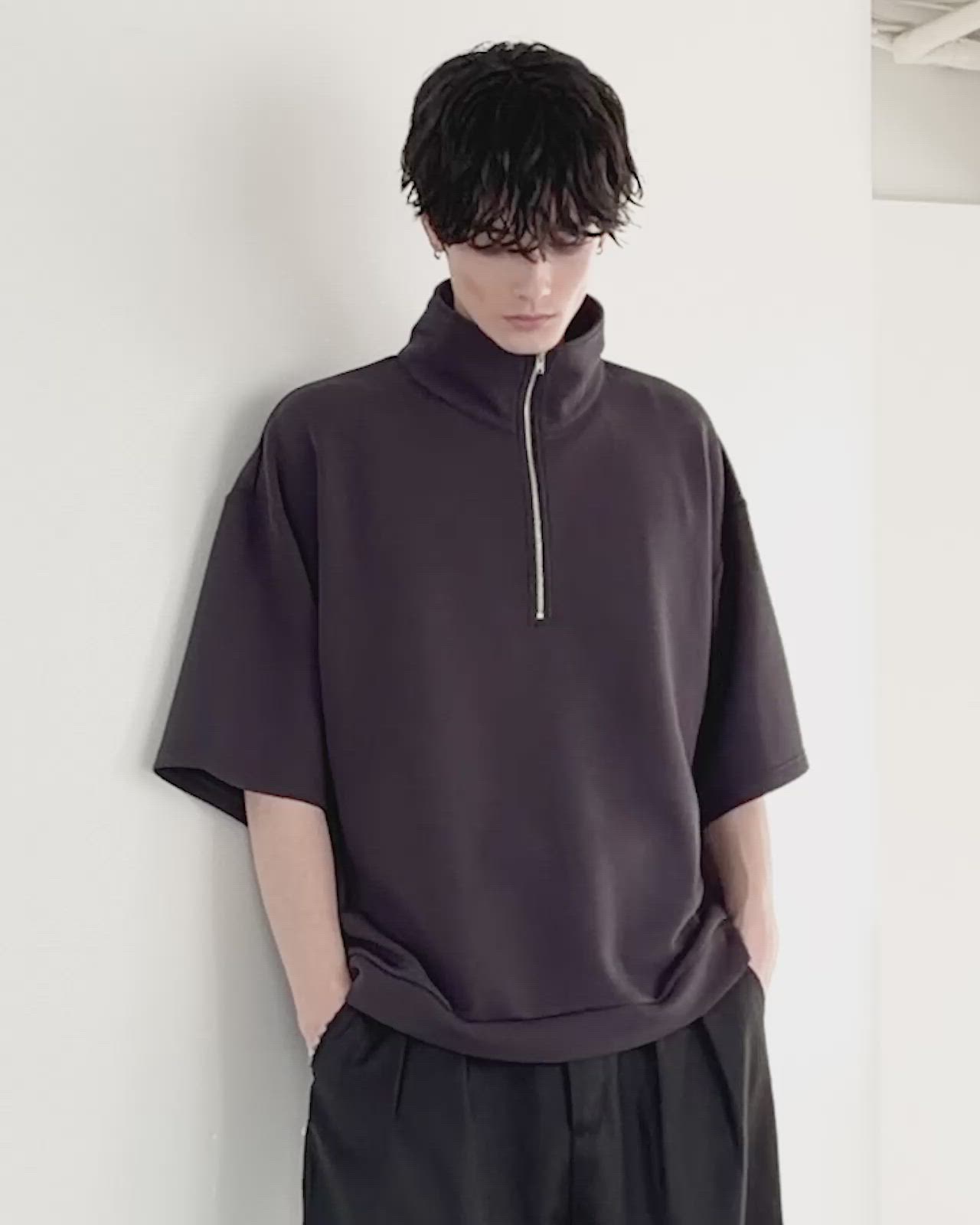 セール】防シワ/抗ピリング ポンチ半袖ハーフジップ（Tシャツ