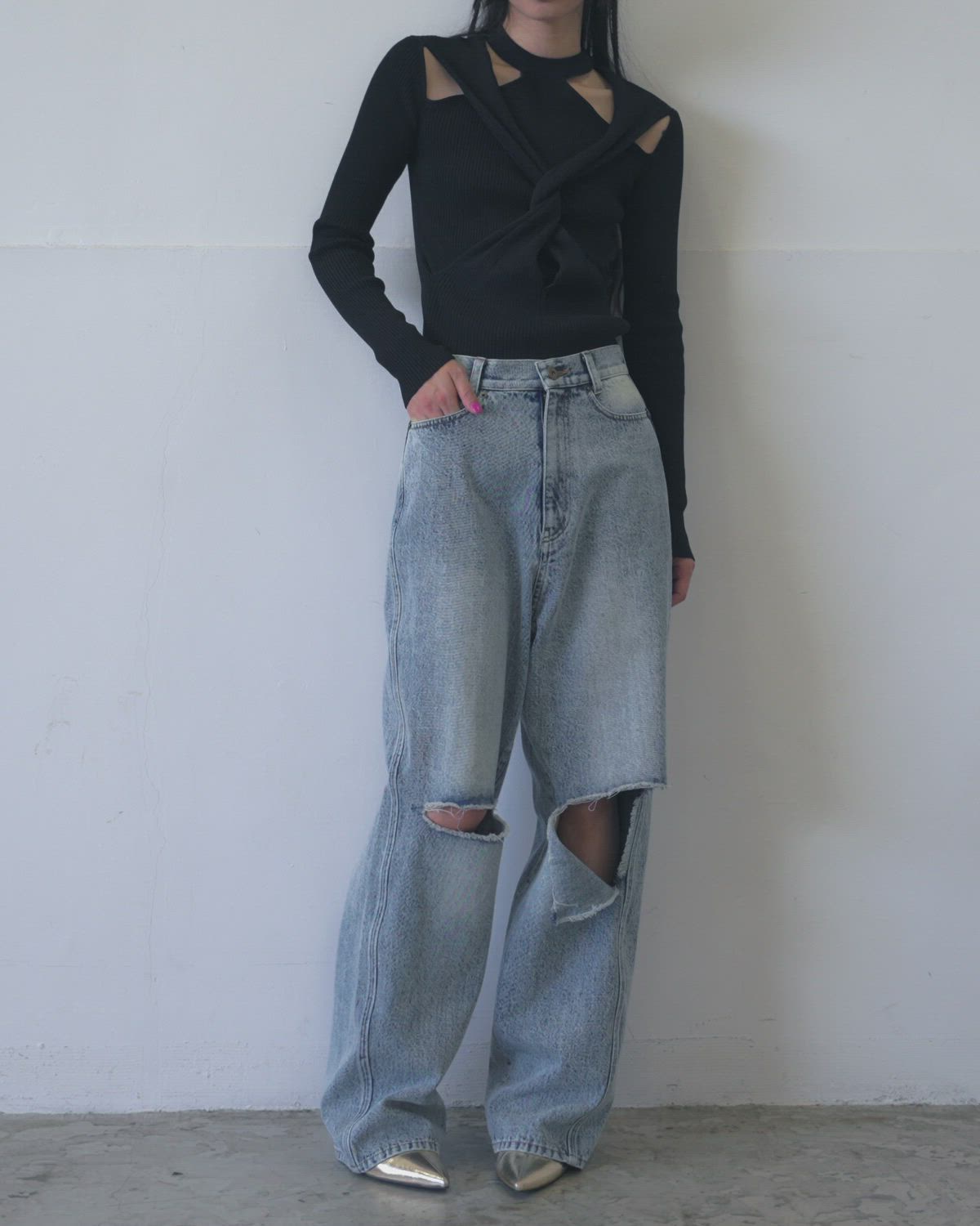KNEE CUTTING DENIM PANTS / ニーカッティングデニムパンツ（デニム