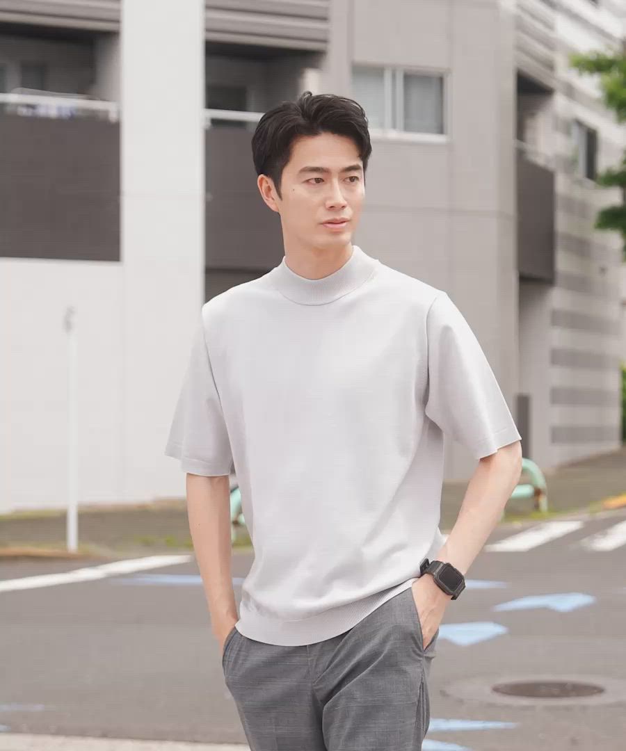 アンチピリングハイゲージニット/モックネック/半袖/319836（ニット