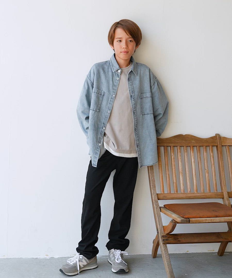 ダークデニム シャツとパンツのセット 上下2点セット】デニムブルゾン＋ワイドデニムパンツ