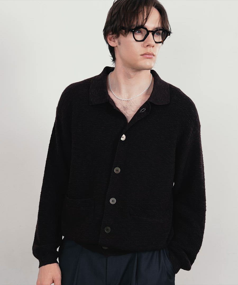 セール】【LURAKU】sheer knit polo cardigan / シアーニットポロ