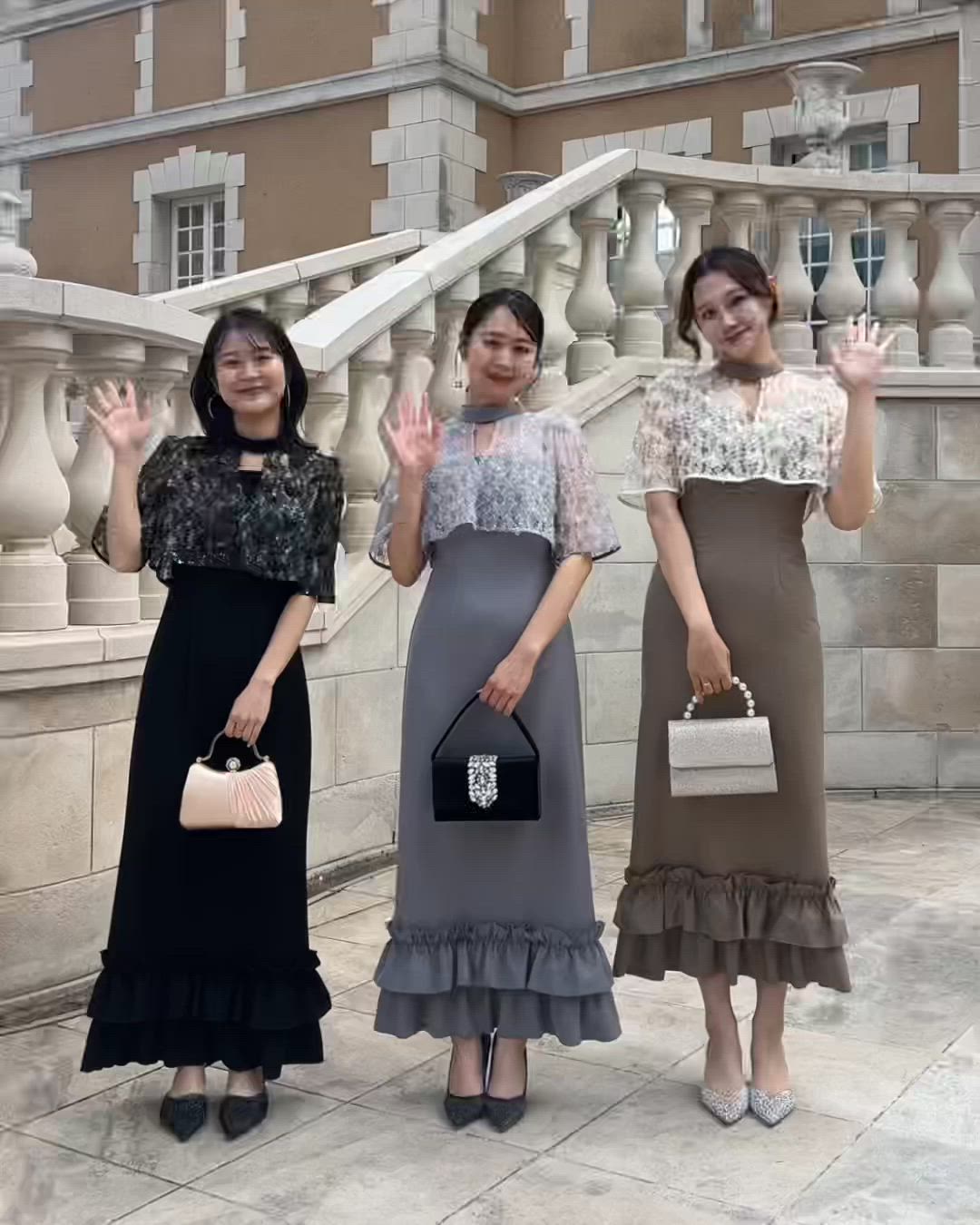 セール】【LEJA】フラワースパンコールチュールフリルIラインドレス