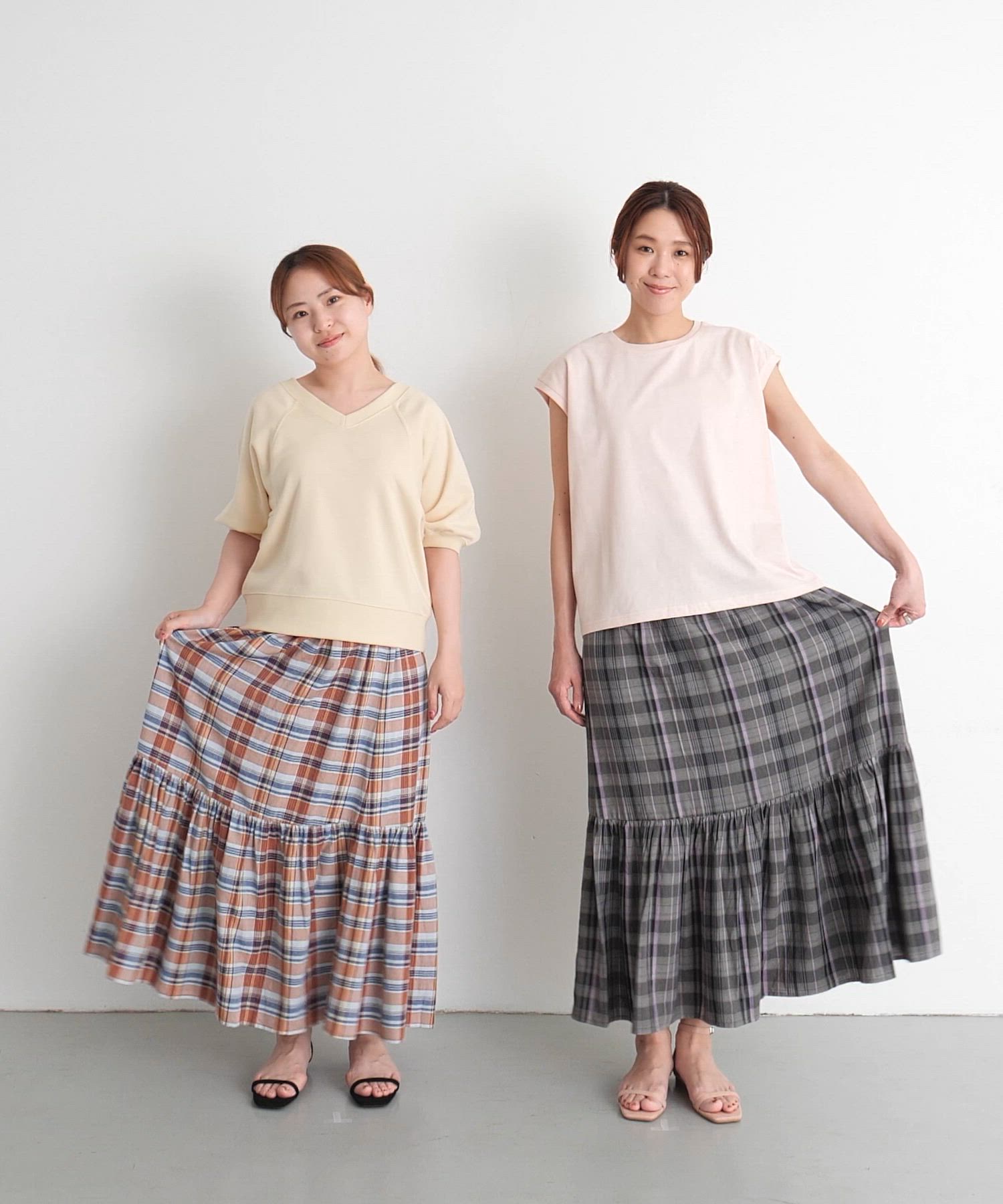 スカート ANDWANG Tiered Check Shorts Zip Double Layer Short in