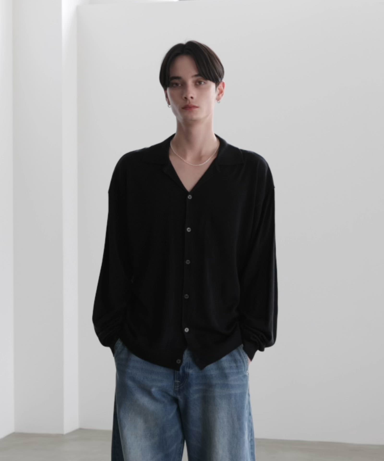 LUENNA】Basic Open-Collar Shirt Cardigan / ベーシックオープン