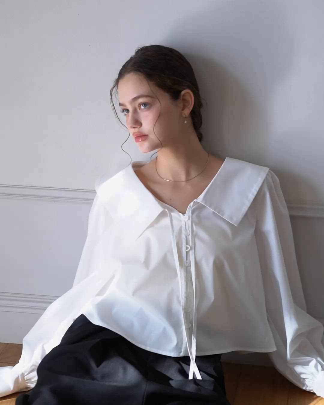 【新品】未開封 OLUN ビックカラーブラウス 白 OLUN ブラウス シャツ big collar blouse/ビックカラーブラウス