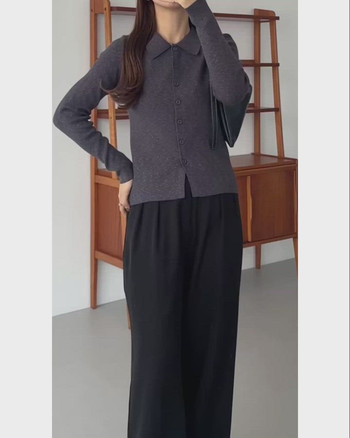 セール】ラメリブ長袖ニットポロ[高身長サイズMT有り]（ポロシャツ