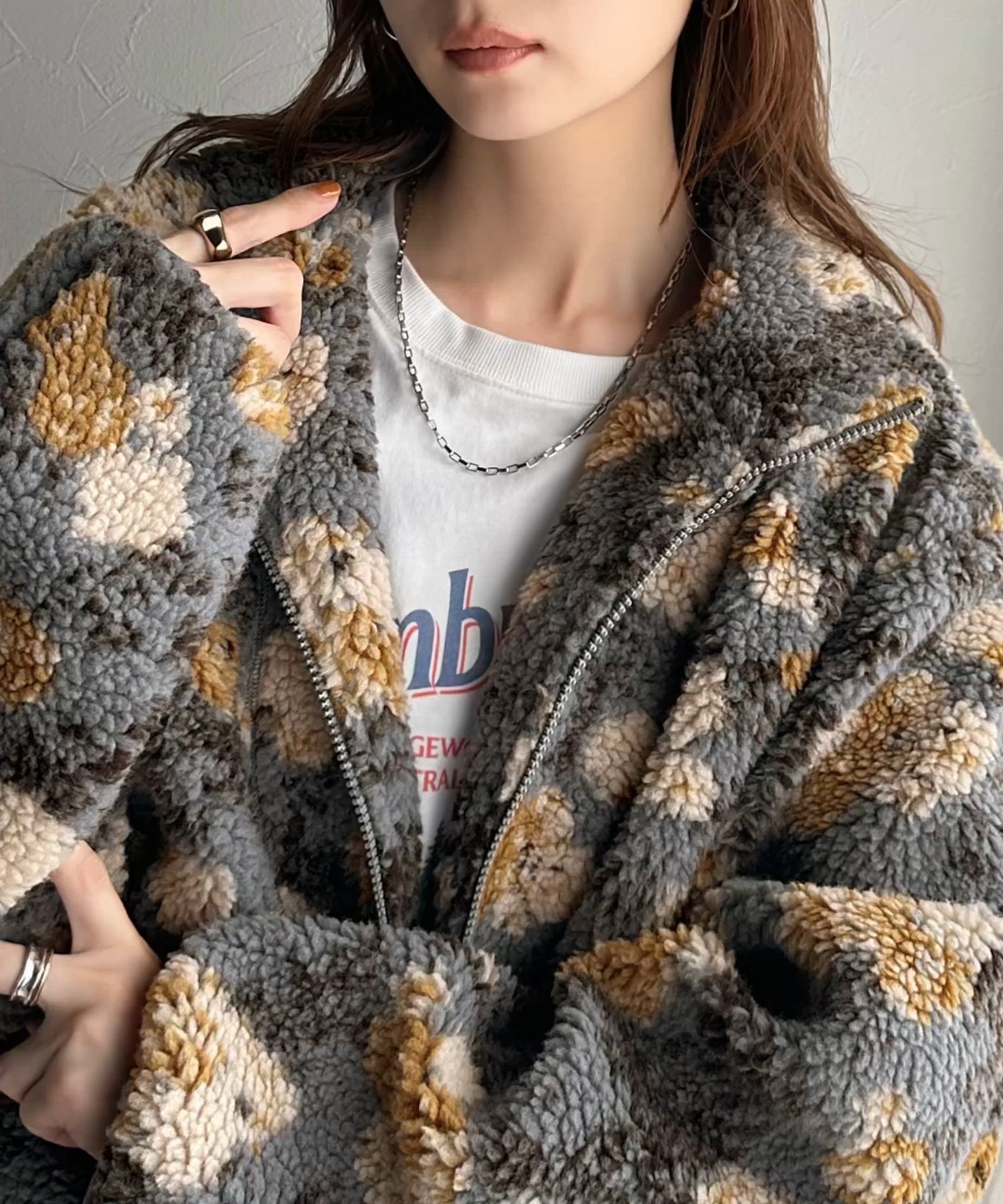 セール】存在感抜群。ジャガード柄オーバーサイズボアブルゾン（花柄と