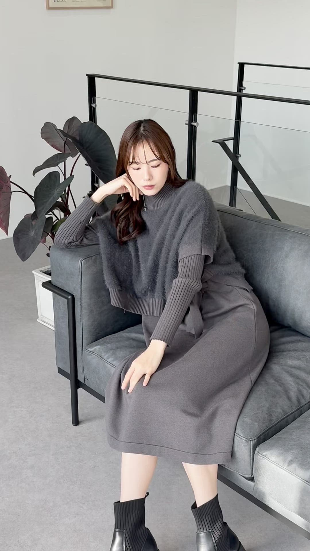 セール】《シャギー素材追加／選べる着丈》サイドリボンケープニット