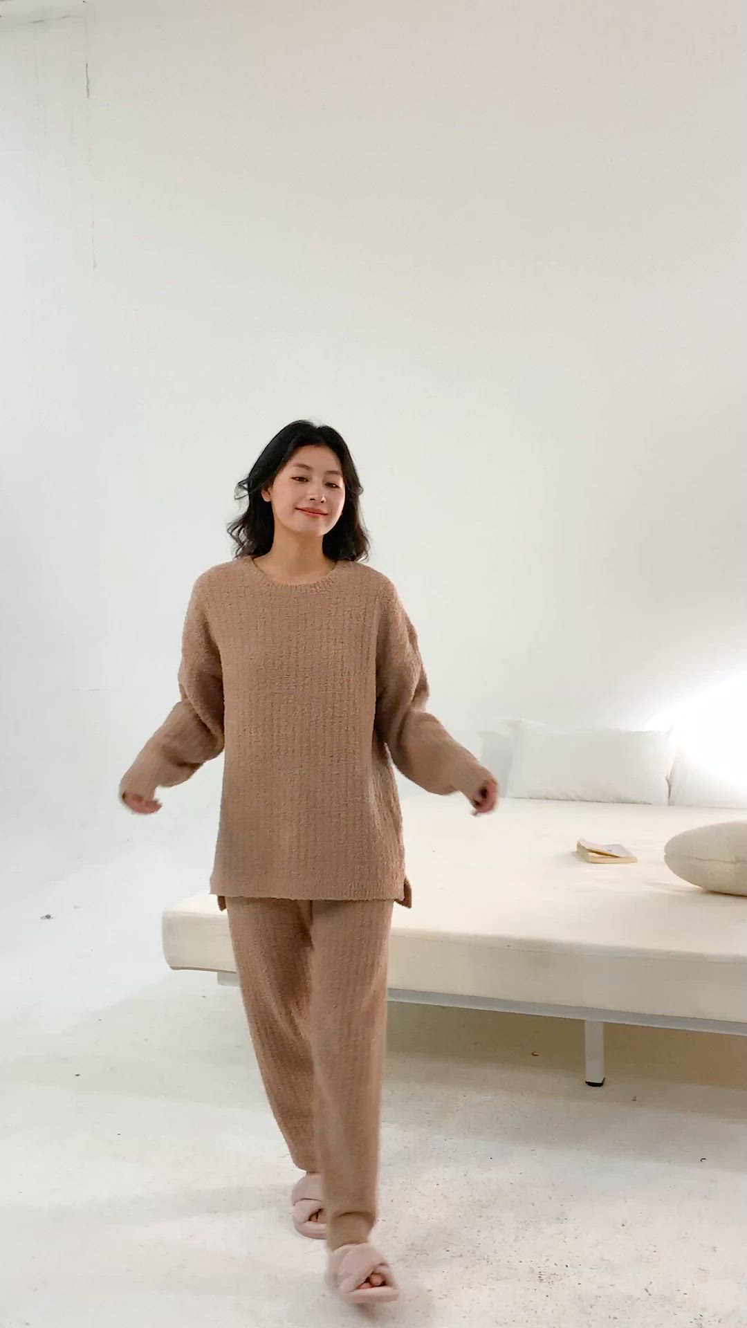 腹巻き セットアップ 長袖もちもちモールニットルームウェア 上下