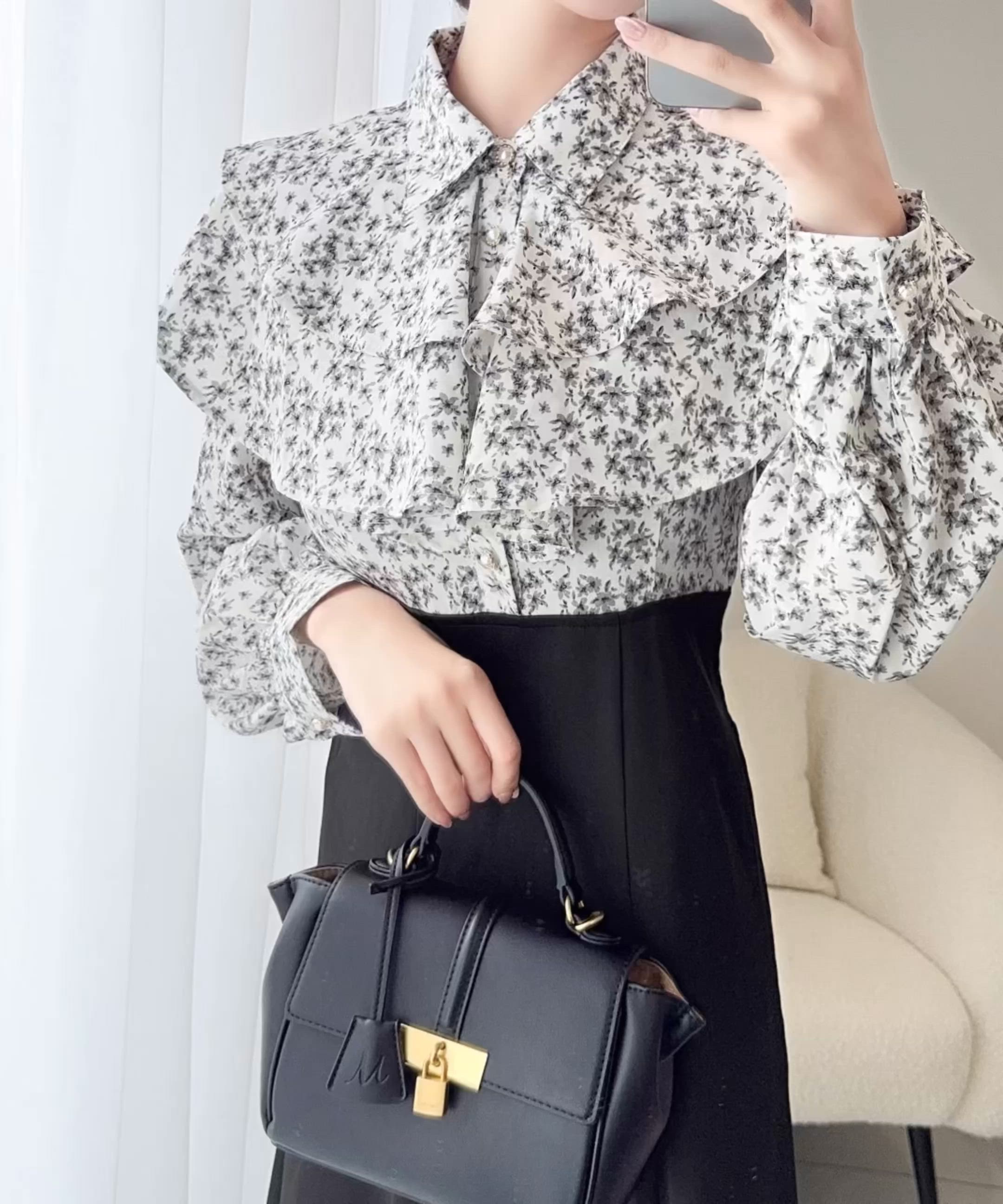 セール】【mily bilet】クラシカルで華やか。小花柄リボンタイ使い