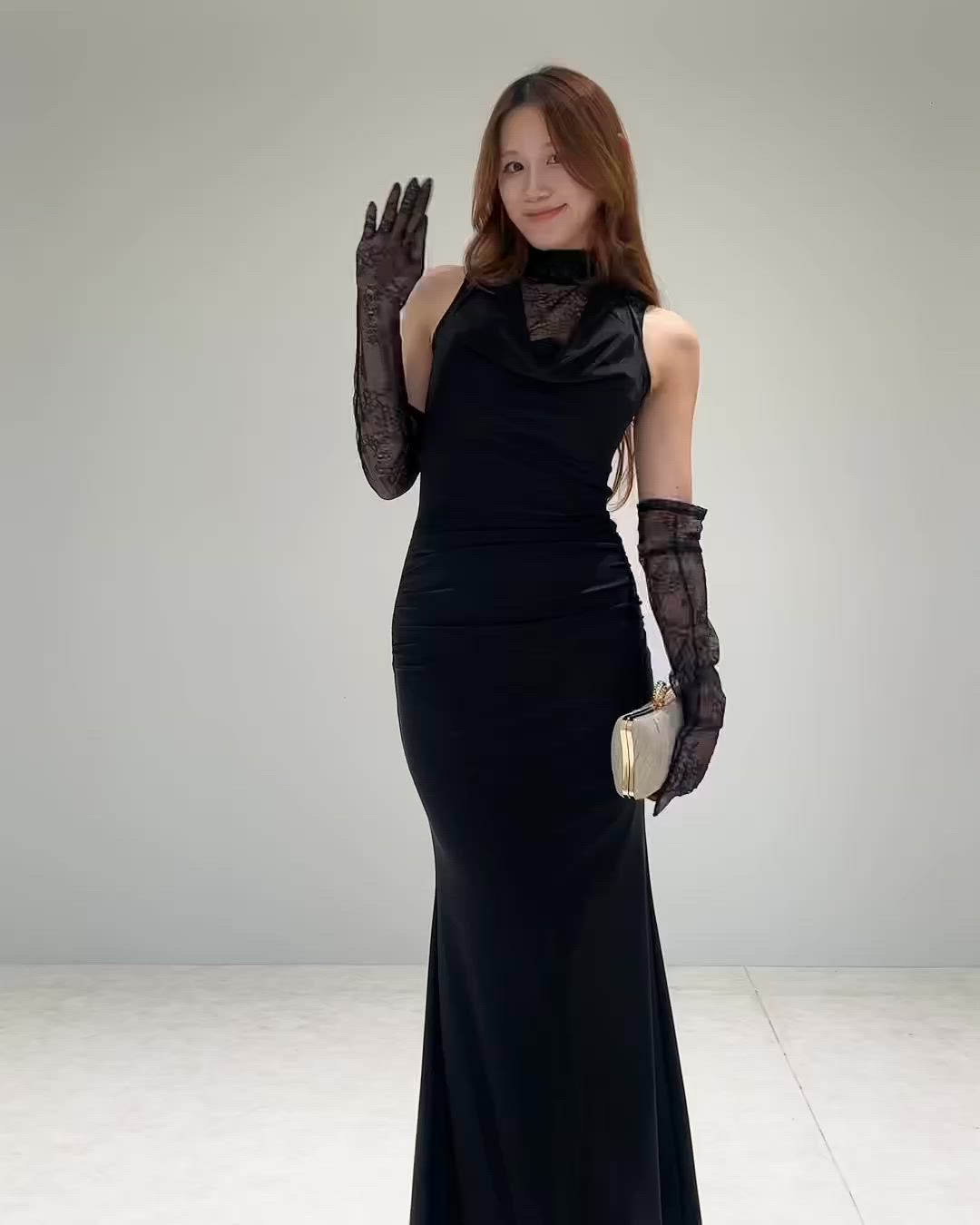 Leja 黒ドレス セール】【LEJA LUXE】2WAYシアーレースグローブクラシックブラック