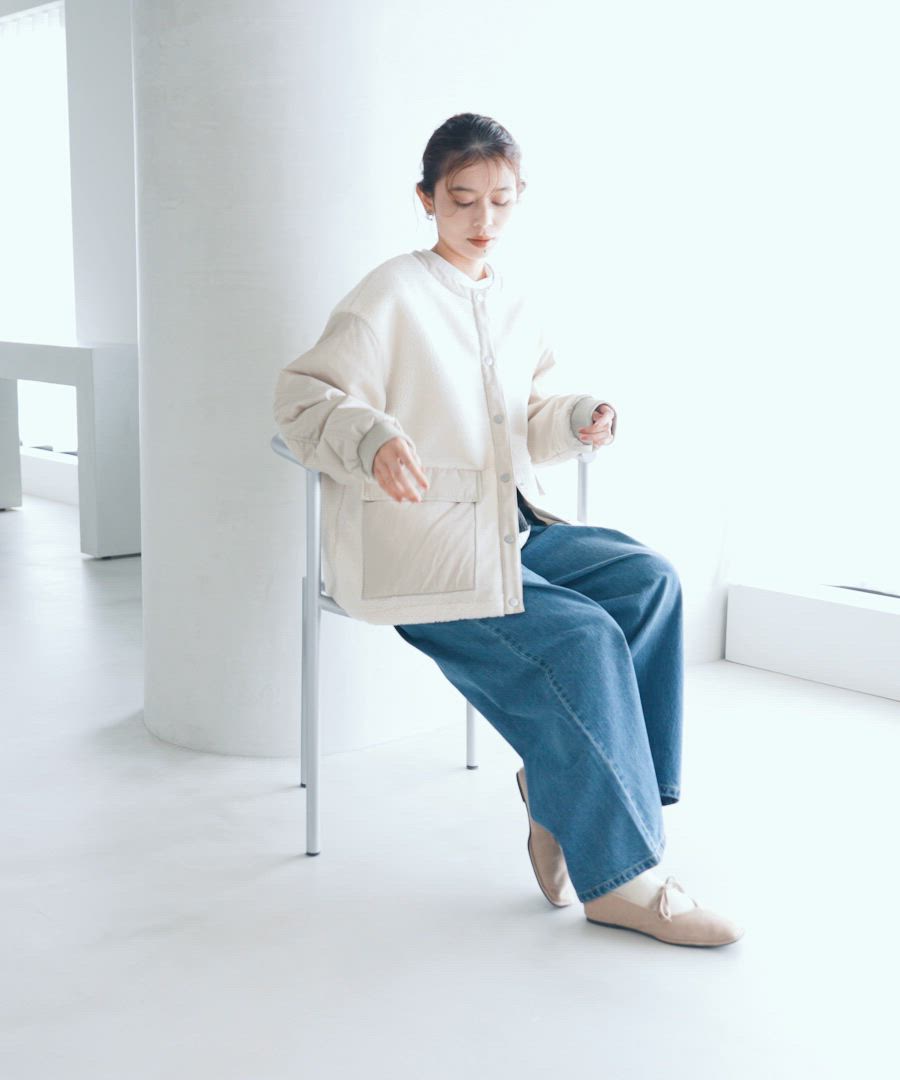 セール】ノーカラー切り替えボアブルゾン（その他アウター）｜studio