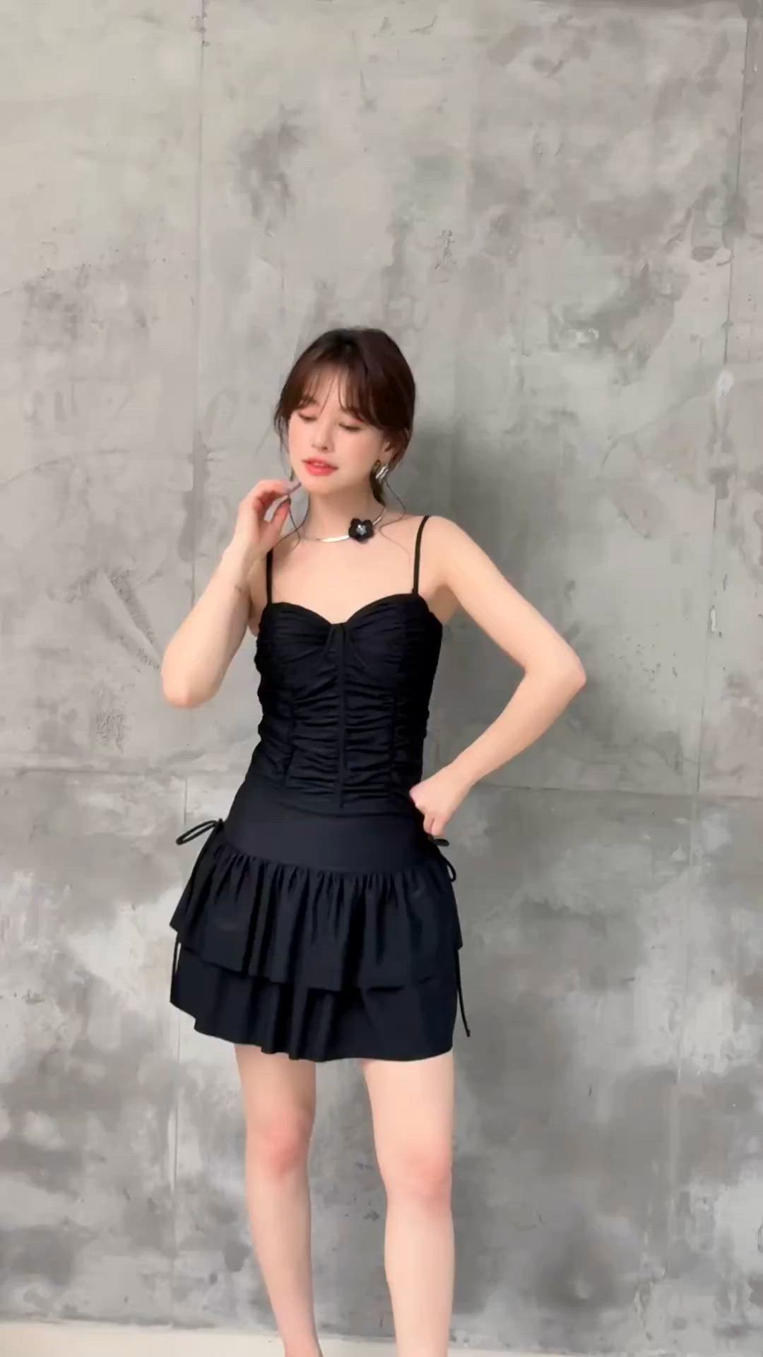 very掲載 レピドス　ビスチェ水着ブラック上下セット レディース水着 大人のバレエコア。ギャザービスチェ風リボンビキニ+