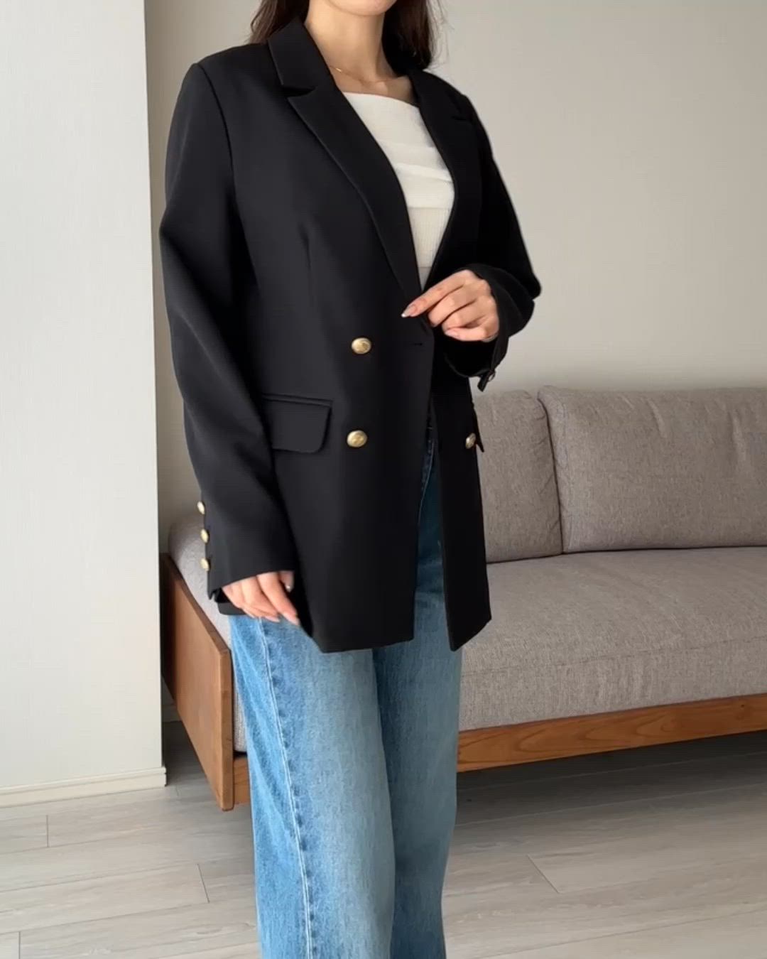 セール】【無地/チェック】ゴールドボタンテーラードジャケット