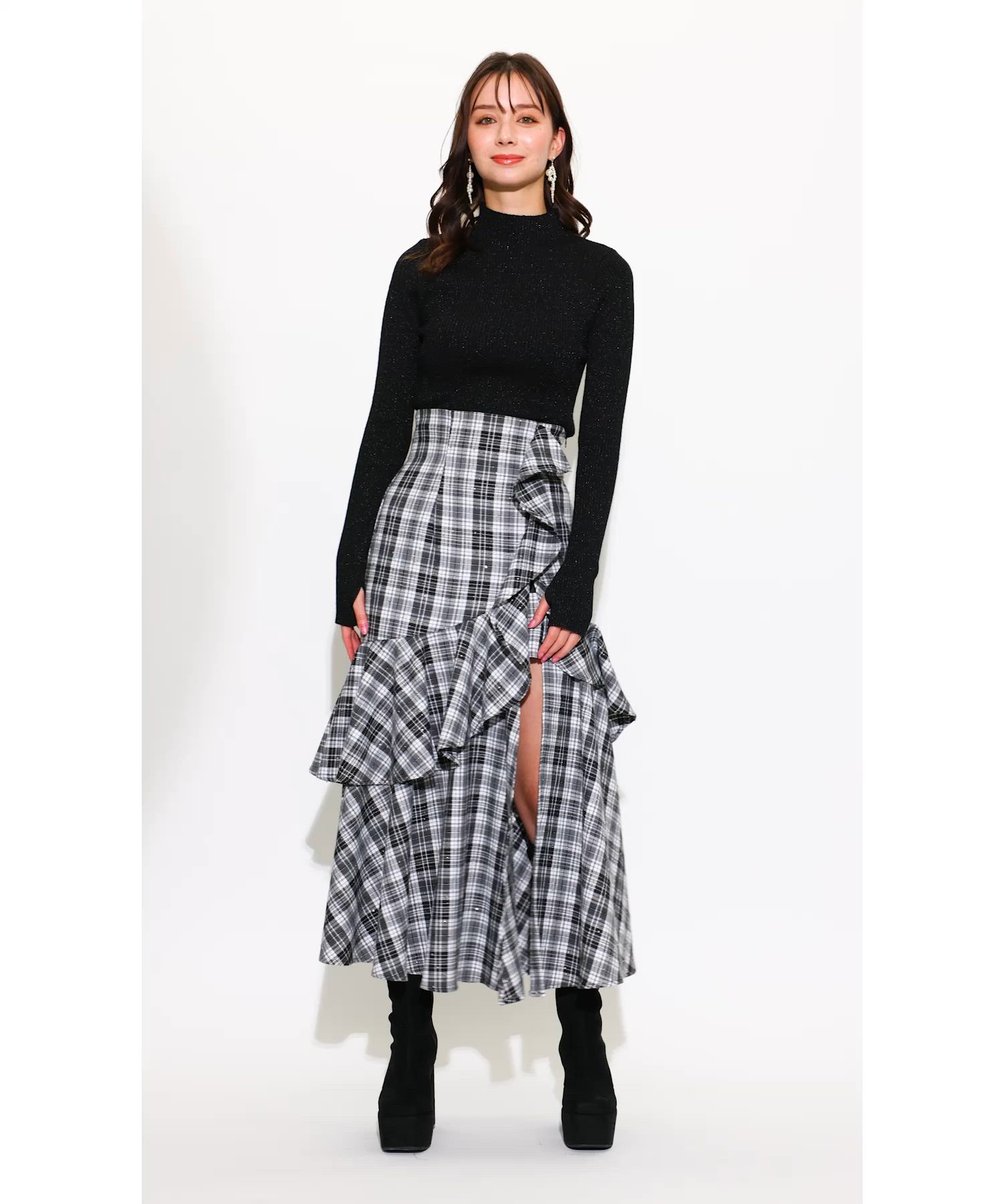 チェックフリルスリットスコートショートパンツ 秋服（スカート