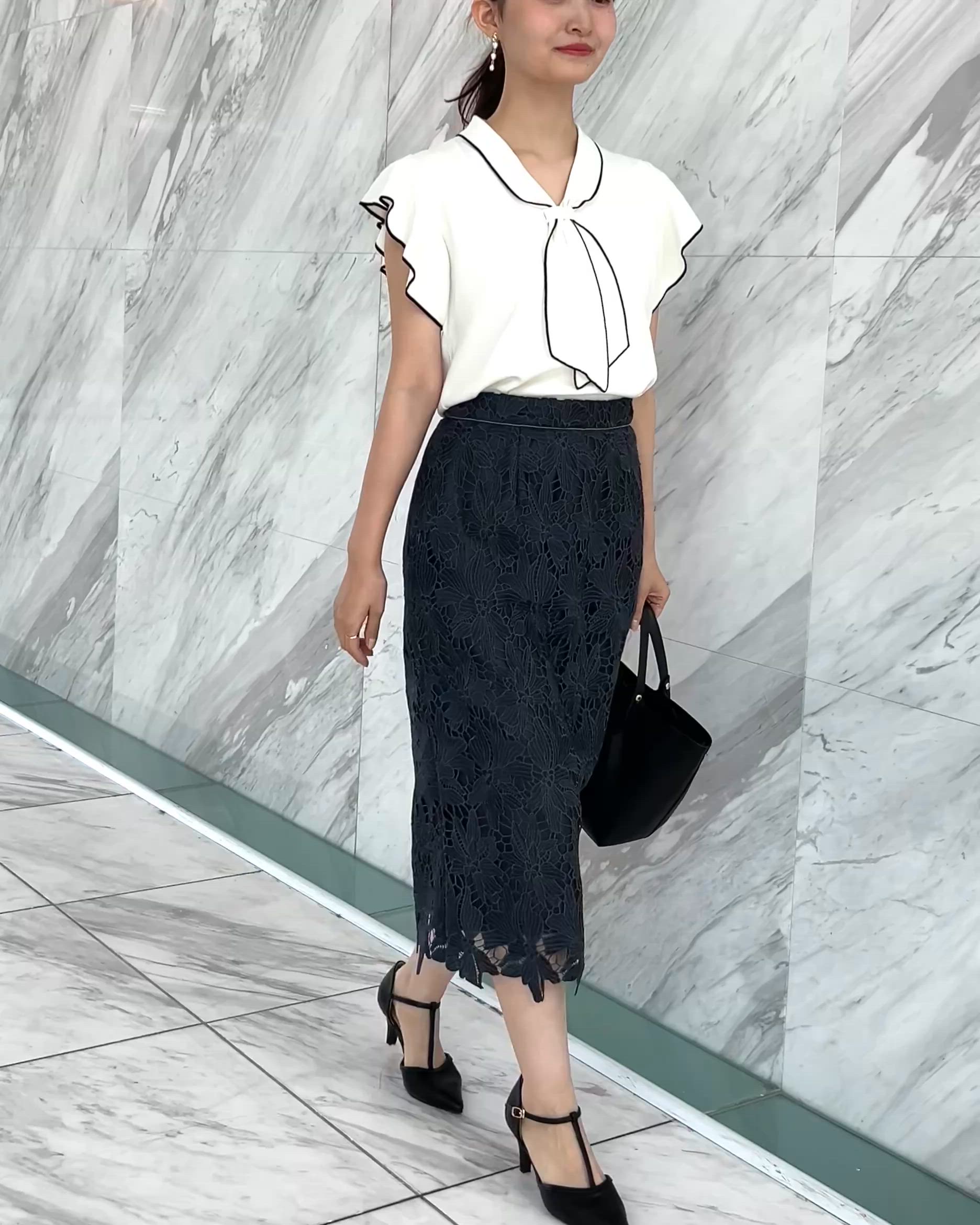 セール】《S-3Lサイズ》バイカラーレースタイトスカート【洗濯機洗い可