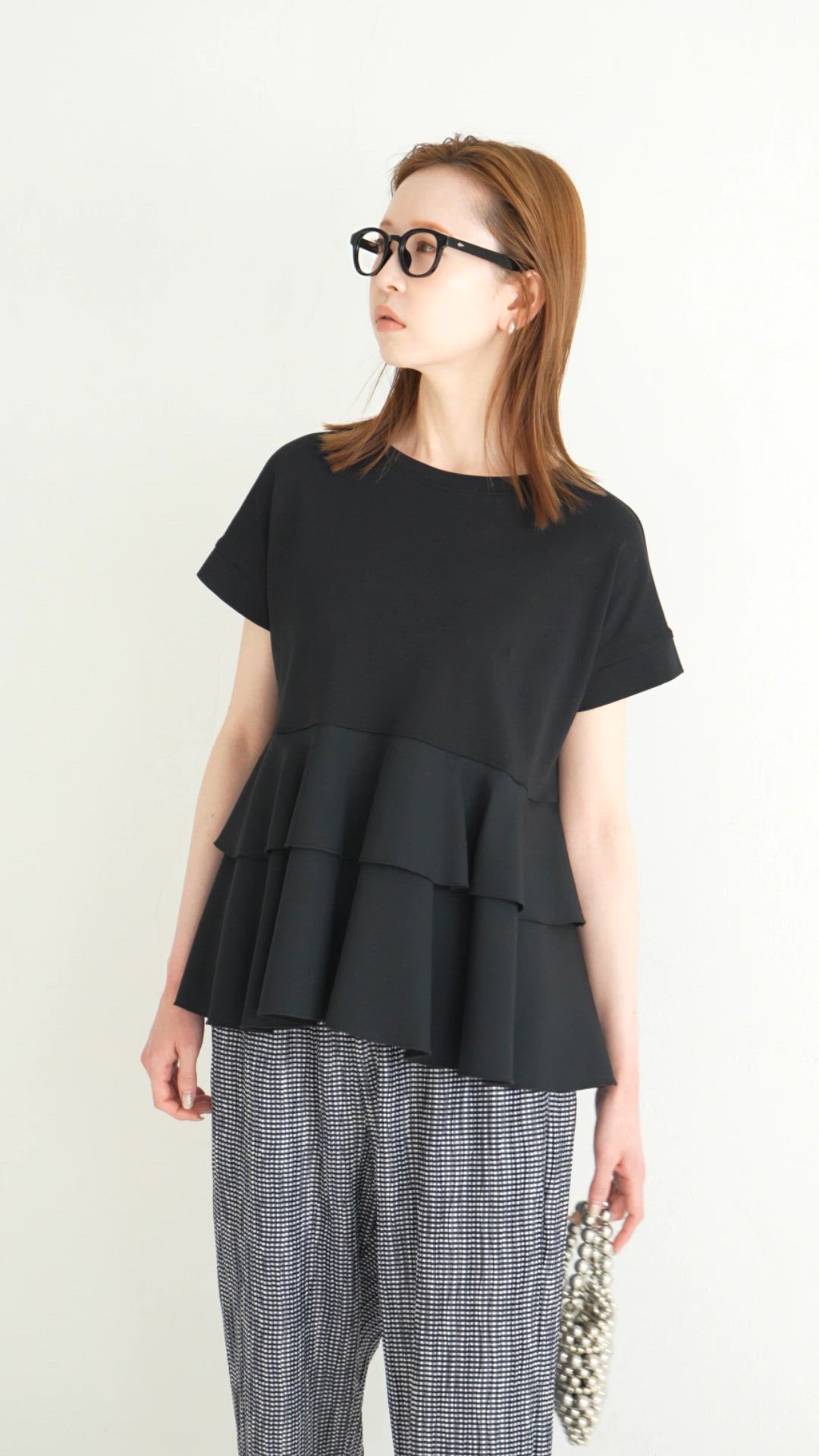 26ss新色追加／ 異素材切り替え2段フリルTシャツ（Tシャツ/カットソー