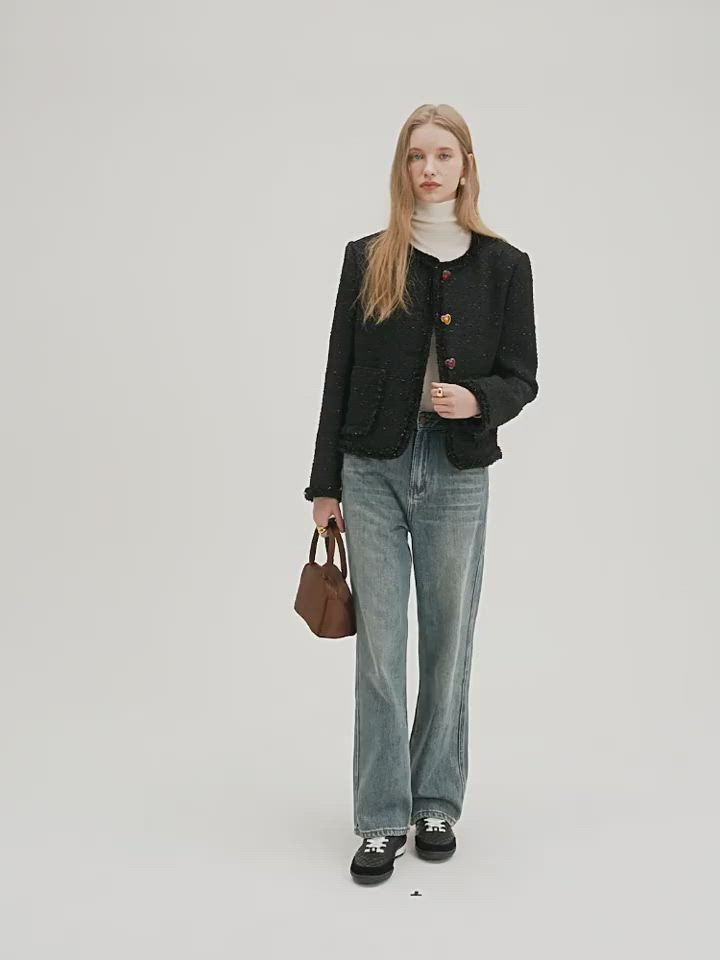 ハートボタン ノーカラーツイードジャケット FD23W012【Fano Studios