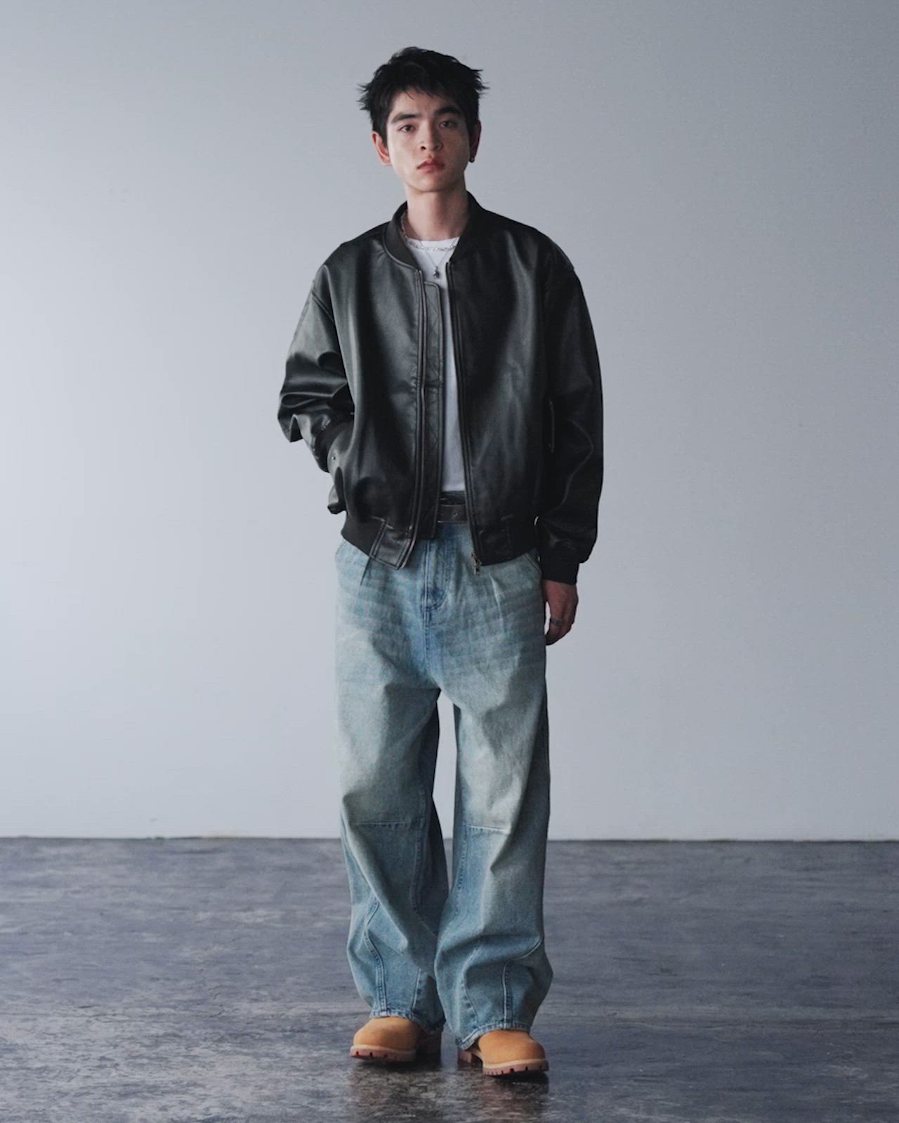 PU合皮 ダブルジップ MA-1 ボンバージャケット / フライトジャケット