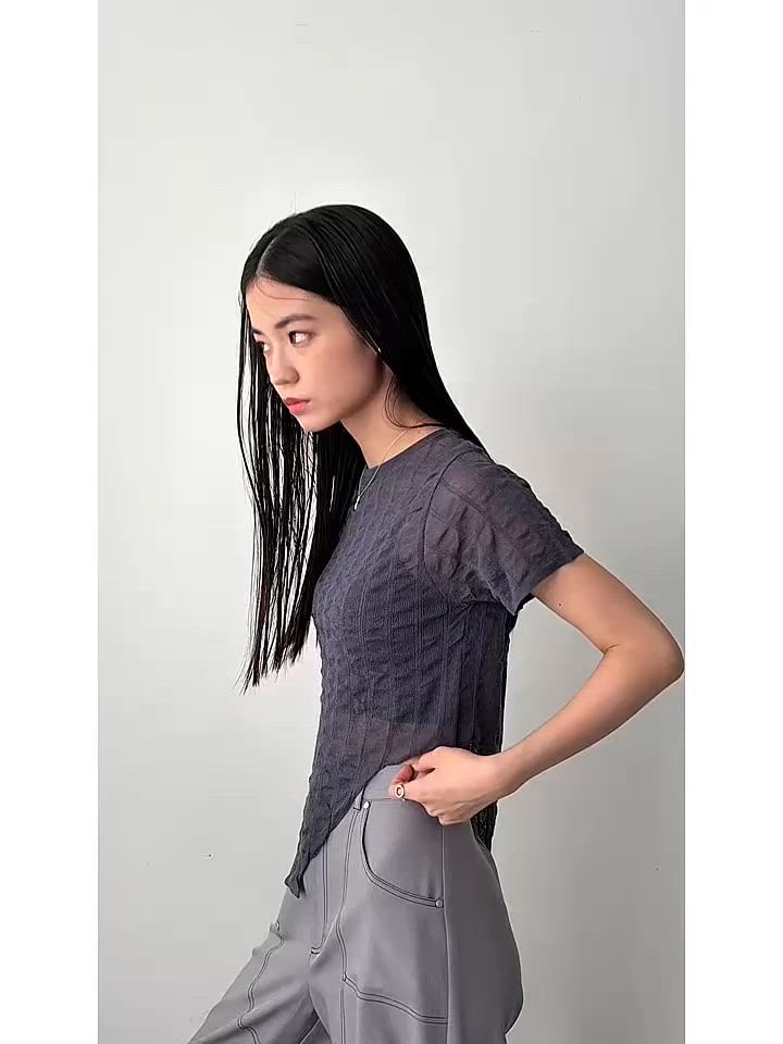 トップス　即日発送　グレー フクレストライプシアートップス（Tシャツ/カットソー）｜VACANCY