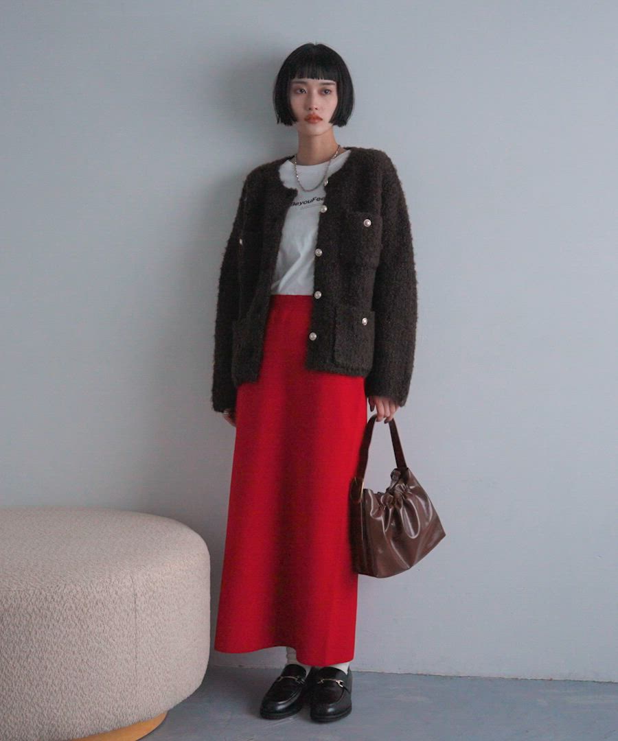 新品　Ozz On フリル　ニット　カーディガン　ジャケットコート　赤 新品 Ozz On フリル ニット カーディガン ジャケットコート 赤