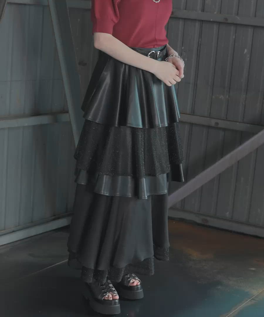 hare フェイクレザー シアーティアードスカート bk セール】フェイクレザーシアーティアードスカート(HARE)（スカート