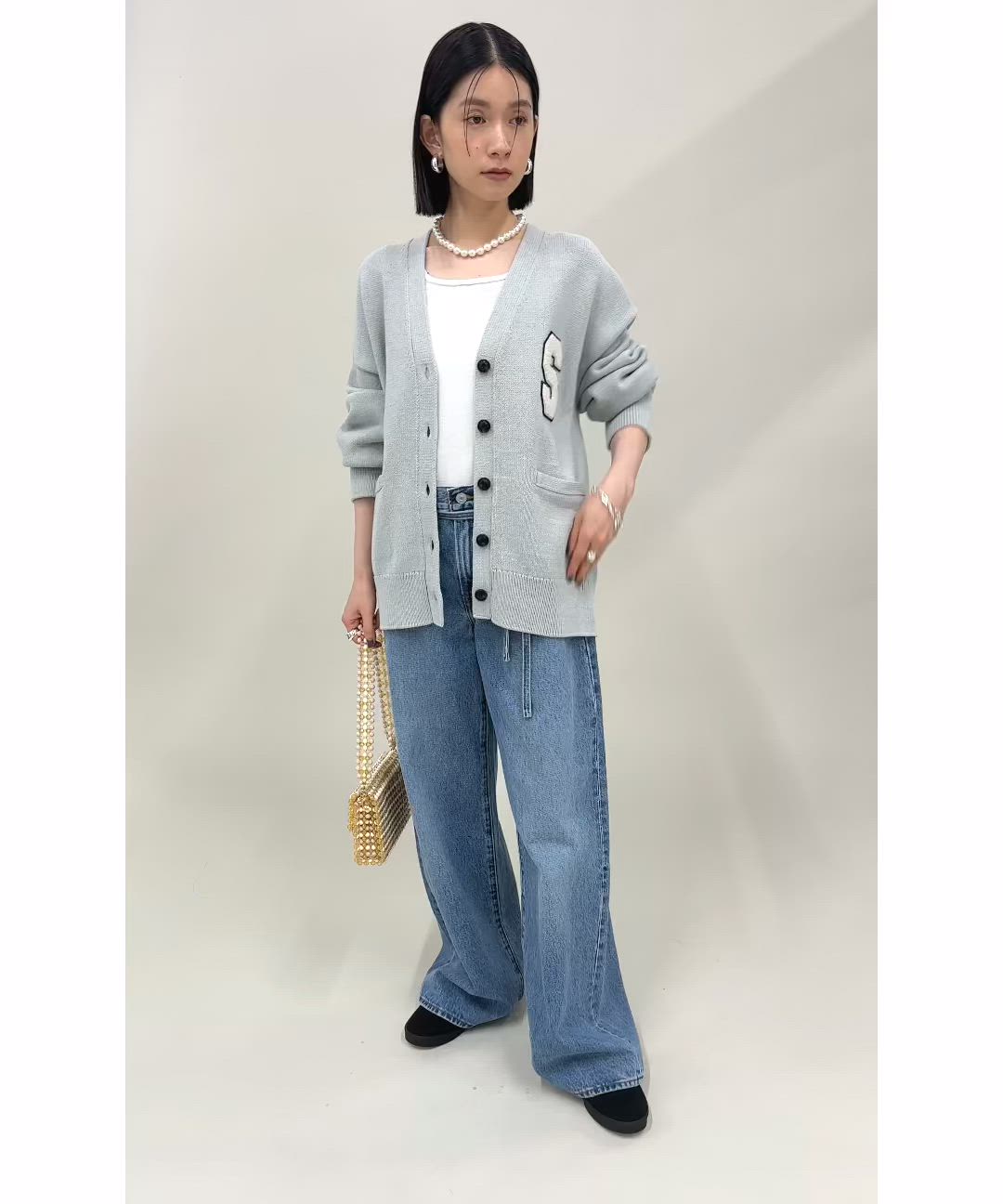 セール】〈手洗い可能〉サガラ ワッペン レタード カーディガン