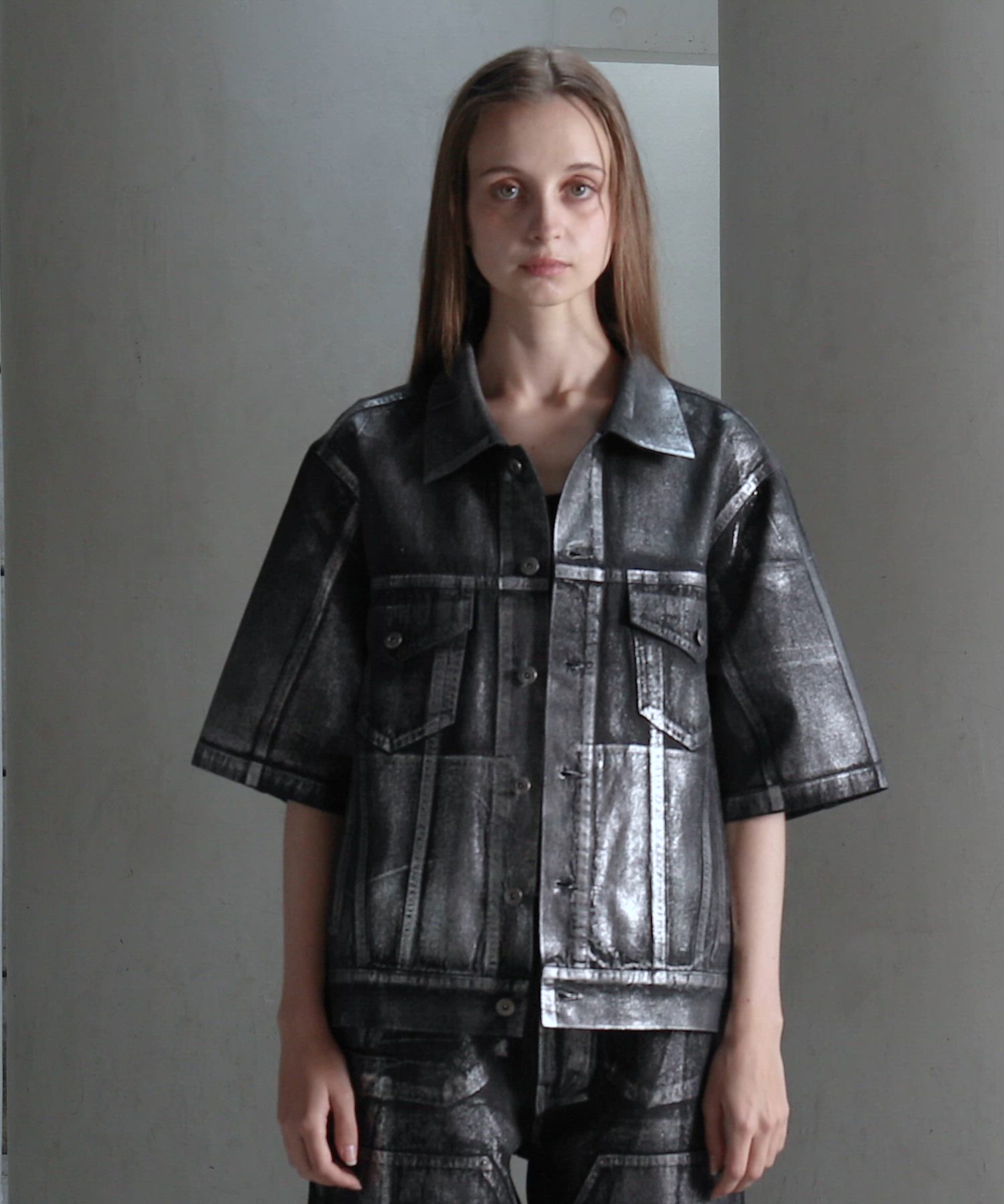 CLEL】Foil Print Trucker Design Denim Shirt / 箔プリント