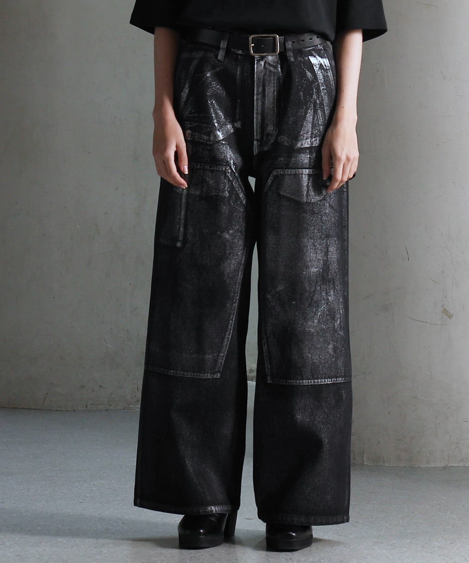 CLEL】Foil Print Double Knee Denim Pants / 箔プリント ダブルニー