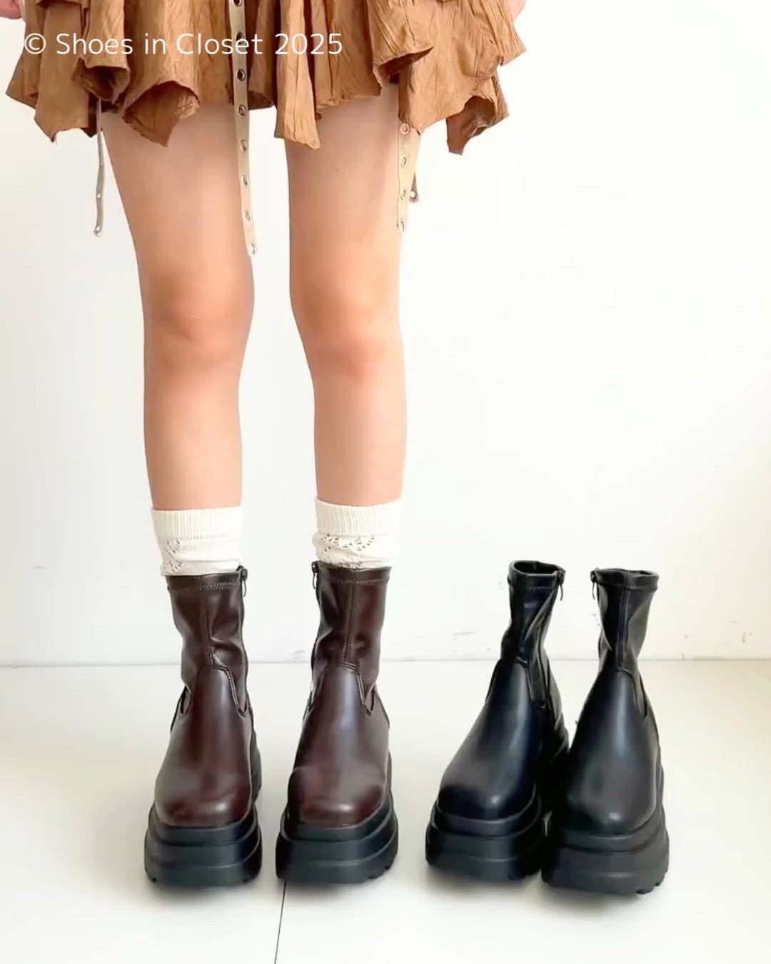 セール】厚底 トリプルソール ストレッチ フィット ショートブーツ