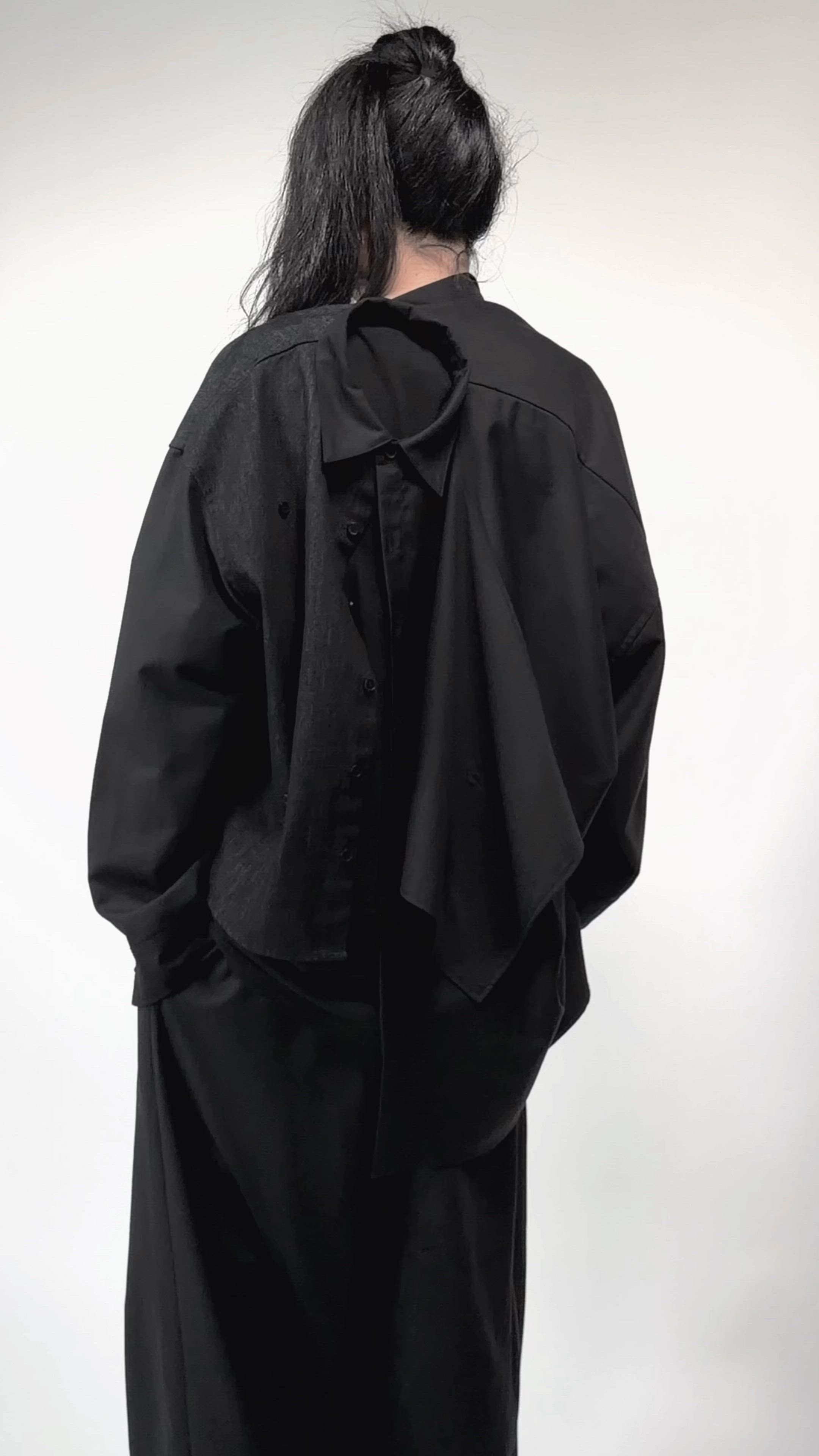Asymmetry denim docking SH/アシンメトリーデニムドッキングシャツ