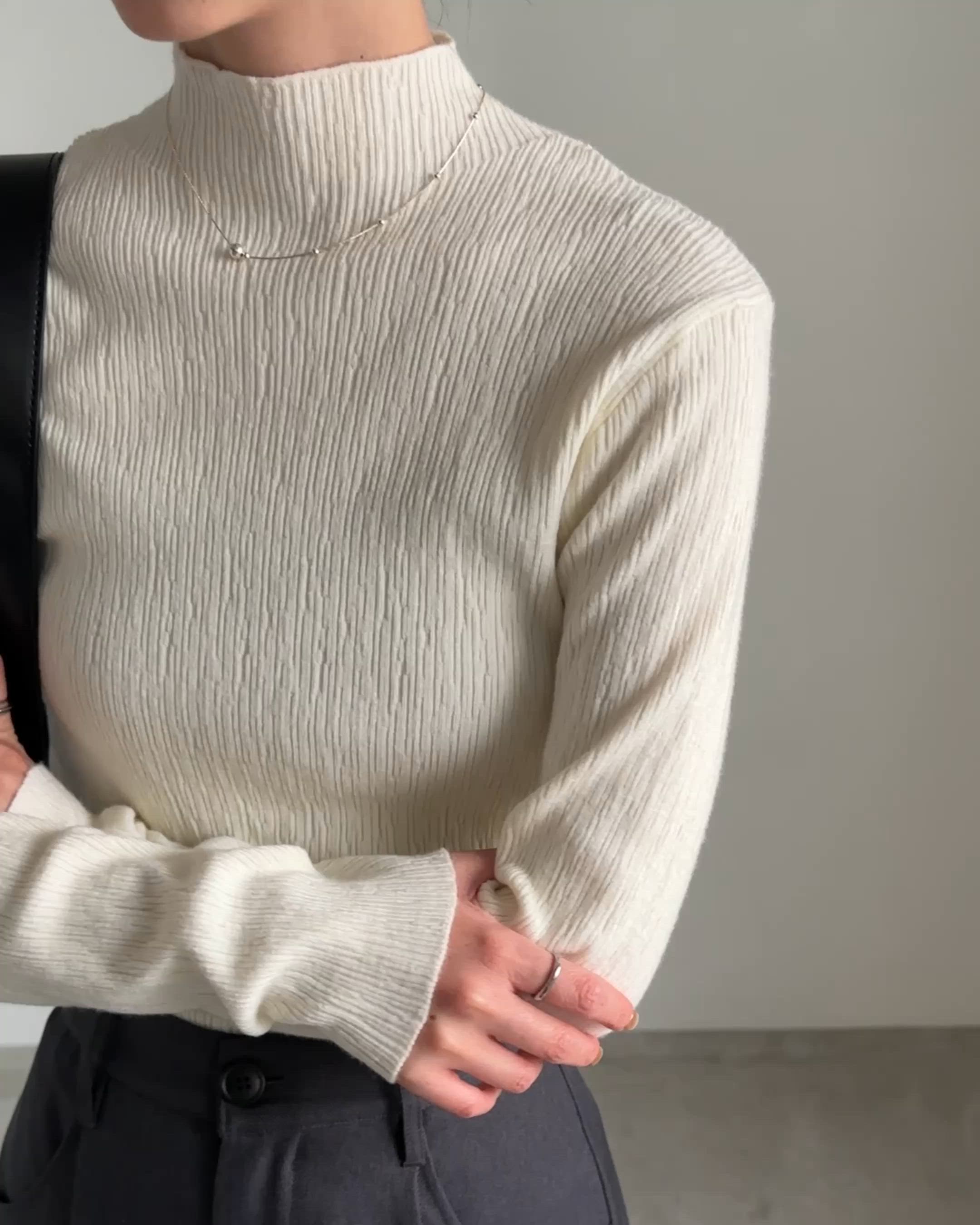 セール】【6色展開】ニュアンスリブプチハイネックトップス（Tシャツ