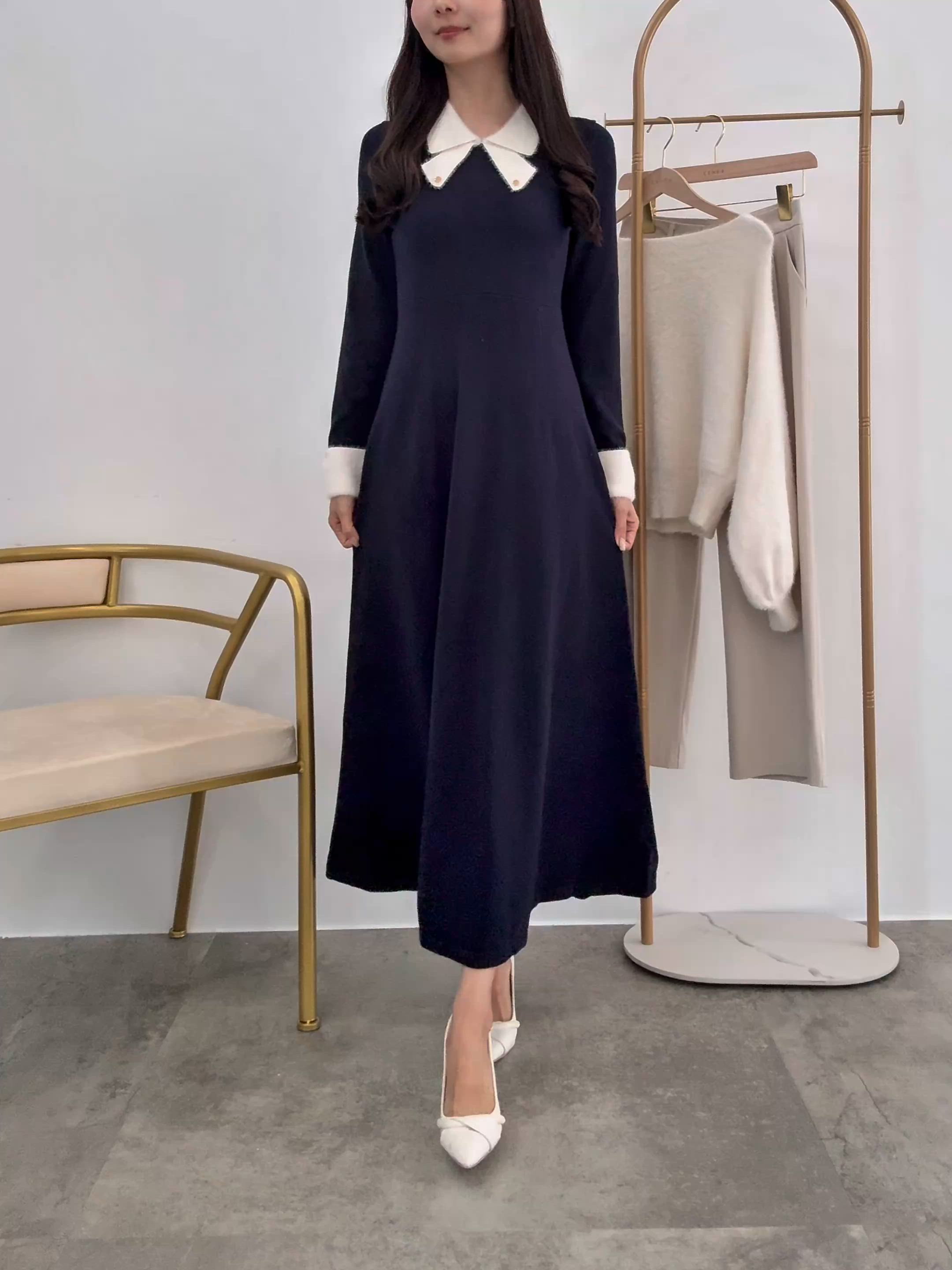 セール】バイカラーリボンニットワンピース[高身長サイズMT/低身長