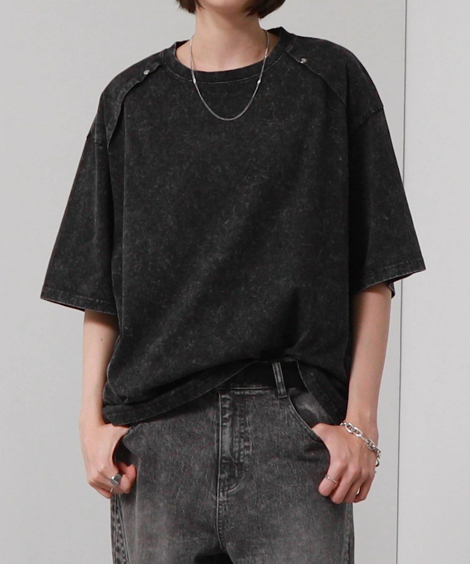 Alfred Alex】ヴィンテージ加工ヨークスタッズ半袖Tシャツ（Tシャツ