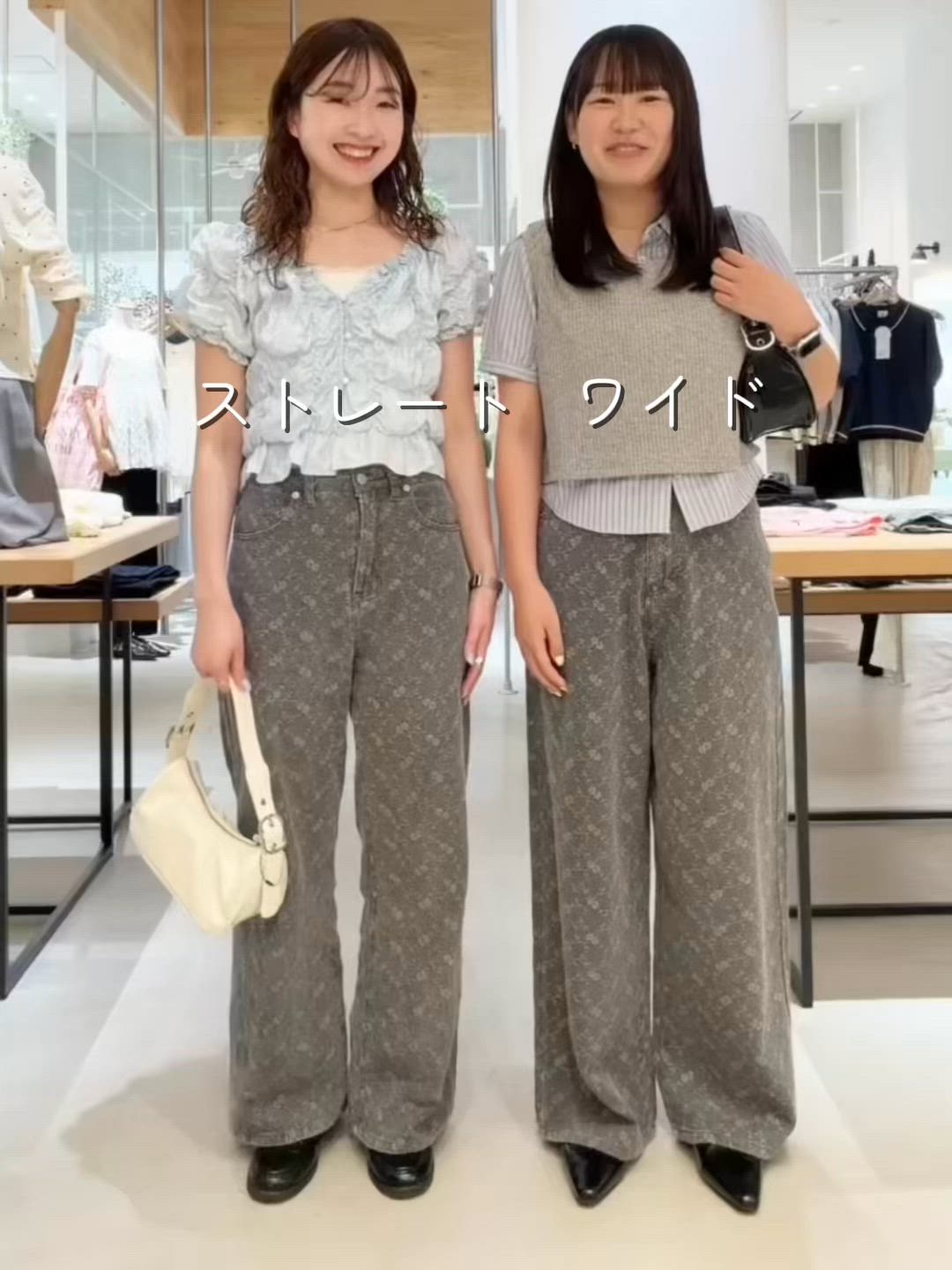 夏デニム/下半身痩せ/2サイズ展開】ワイドフラワーエンブロイダリー