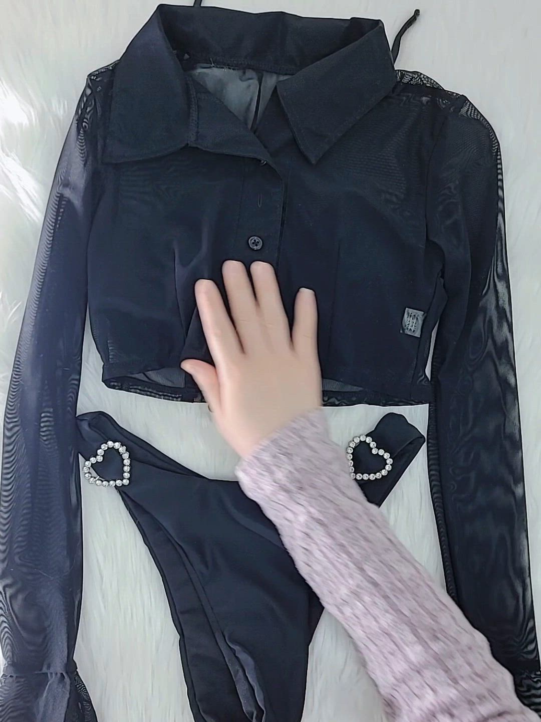 3点セット】ハート ビジュー ホルターネック シアー カバーアップ付き