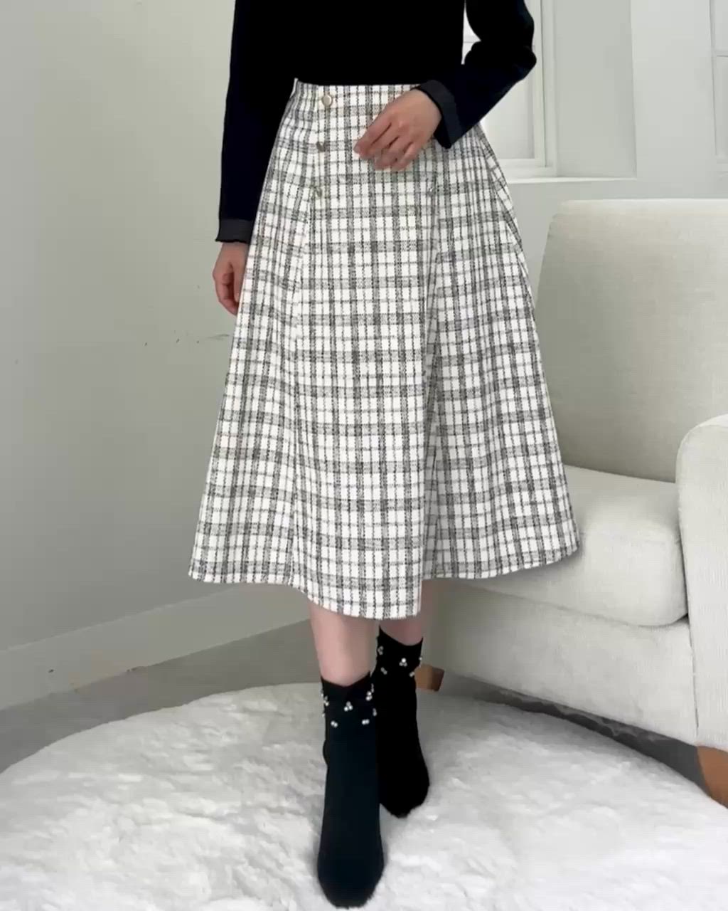 セール】高見えツイードチェックフレアースカート（スカート）｜alotta