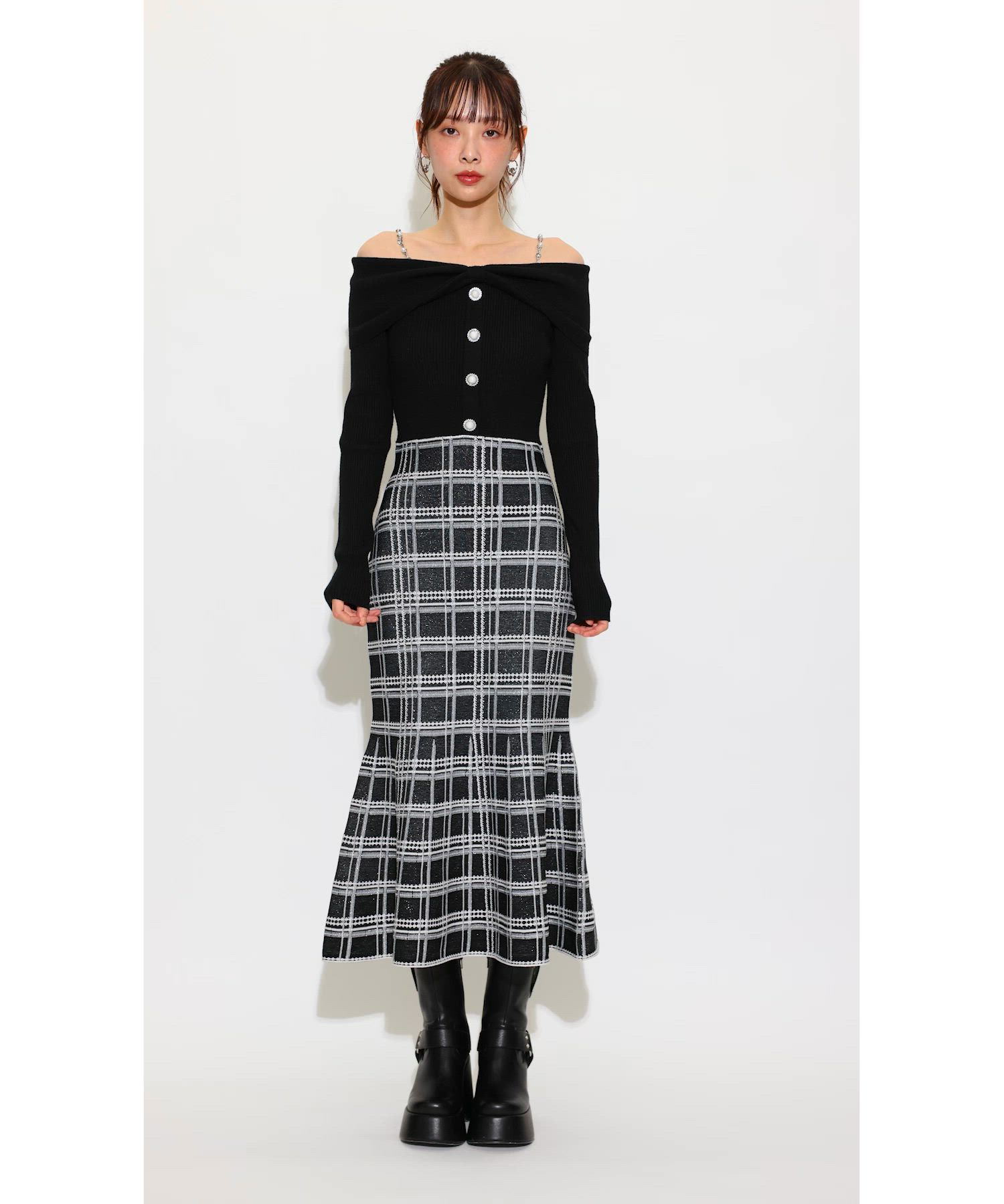 セール】リボンデザインツイードニットワンピース 春服（ワンピース