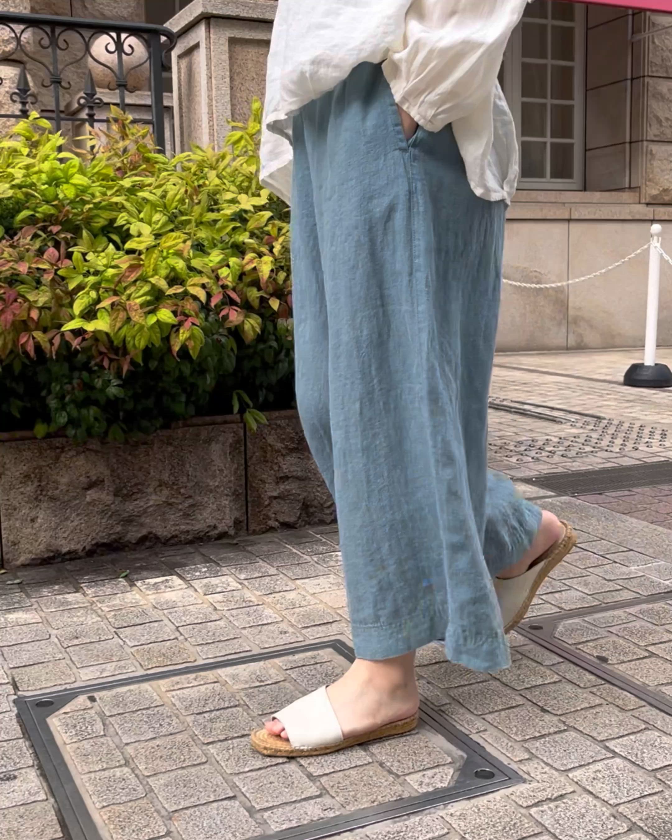 セール】[D.M.G / ディーエムジー] 25リネンキャンバス ガウチョパンツ