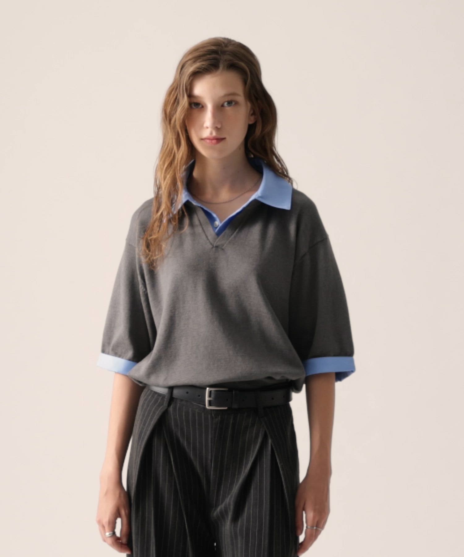 ギザコットン ドッキングポロシャツ　サイズS CLEL】Giza Cotton Docking Polo shirt / ギザコットン ドッキング