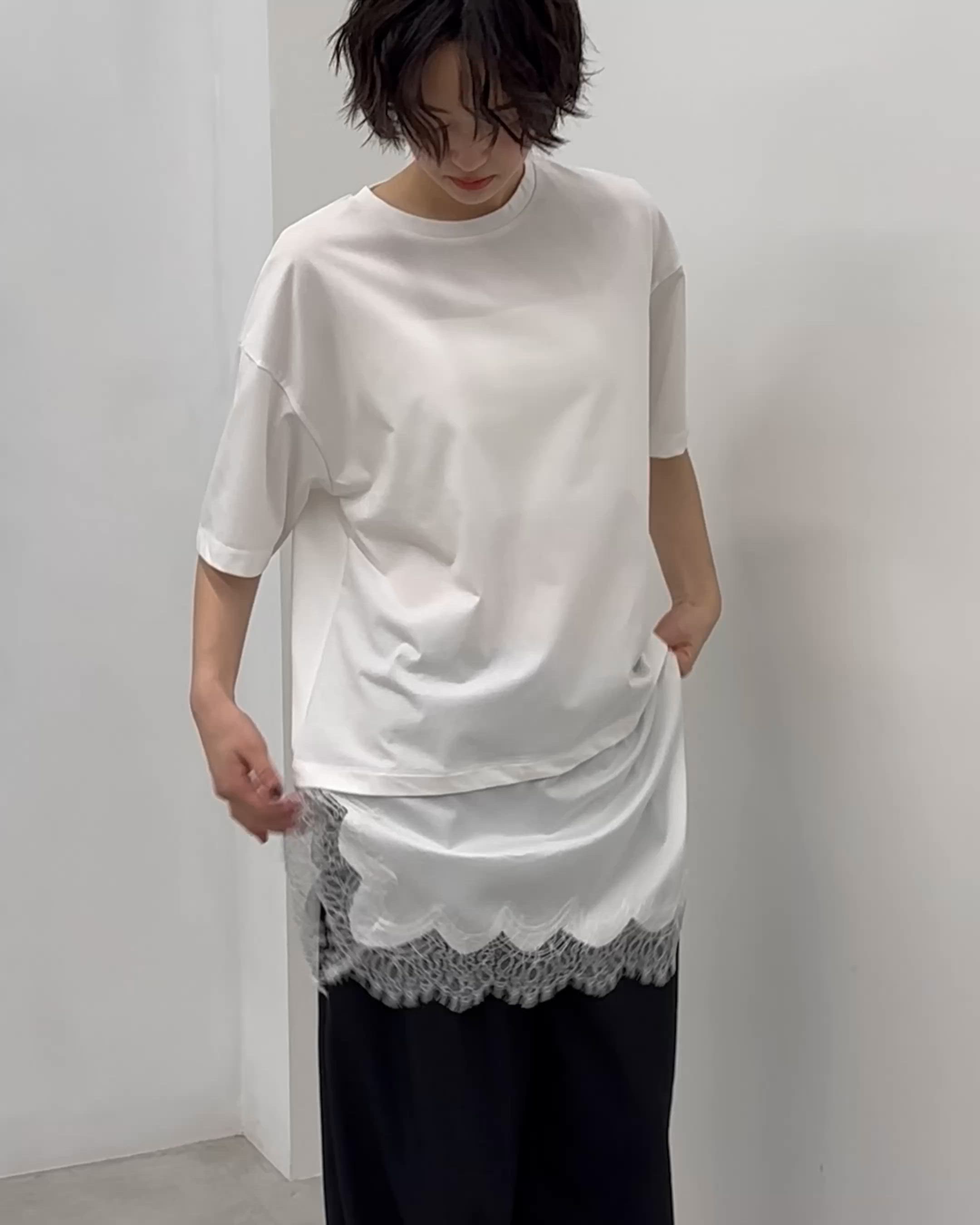 セール】サテンレースドッキングTee（Tシャツ/カットソー）｜feepur