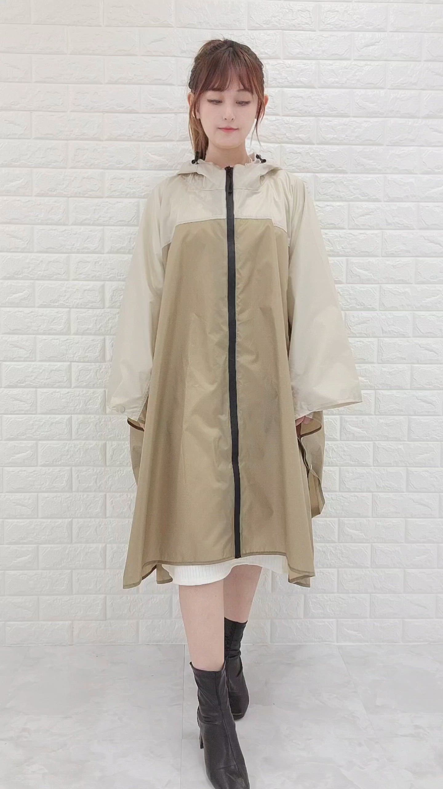 セール】軽量バイカラー前開きレインポンチョ（レインコート/ポンチョ