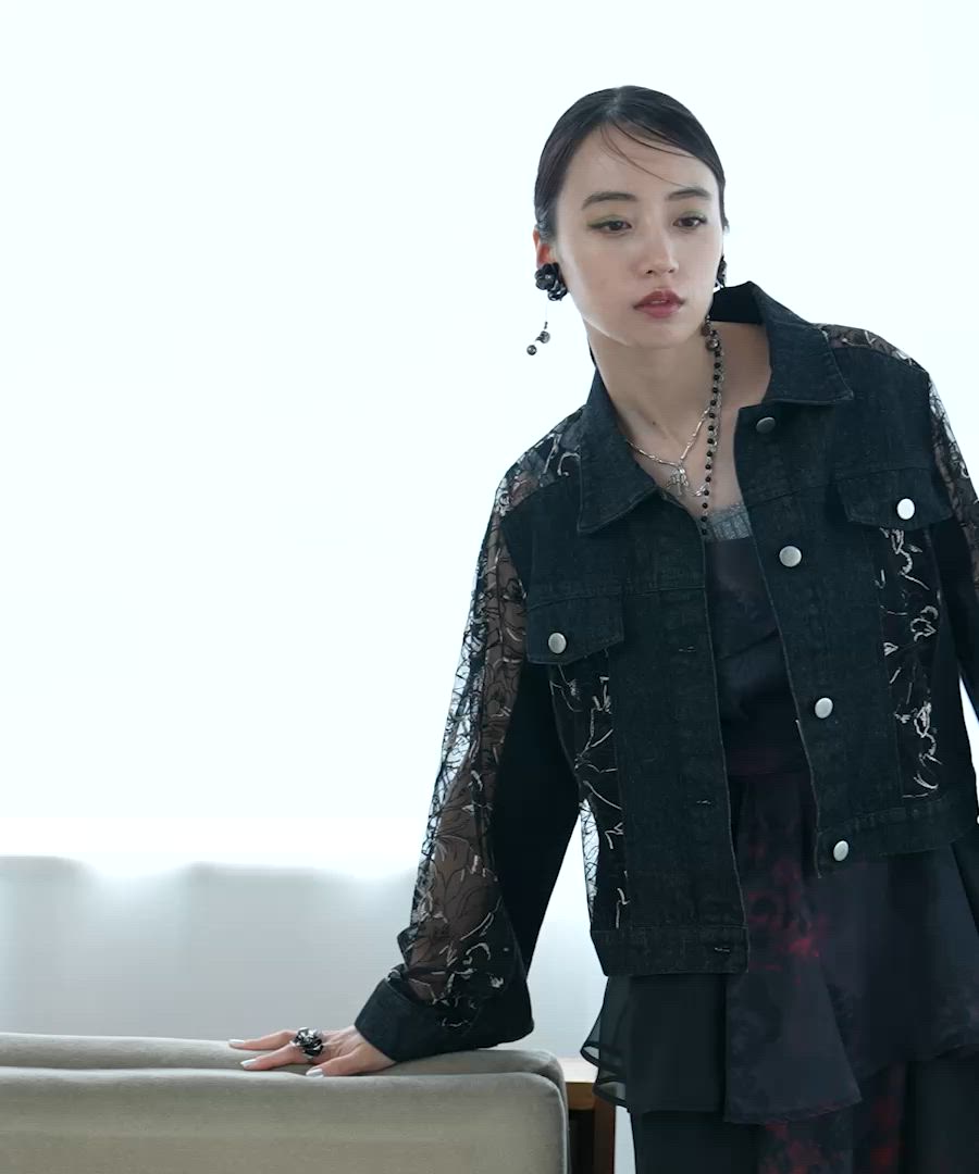 セール】デニムレースキリカエブルゾン(HARE)（デニムジャケット