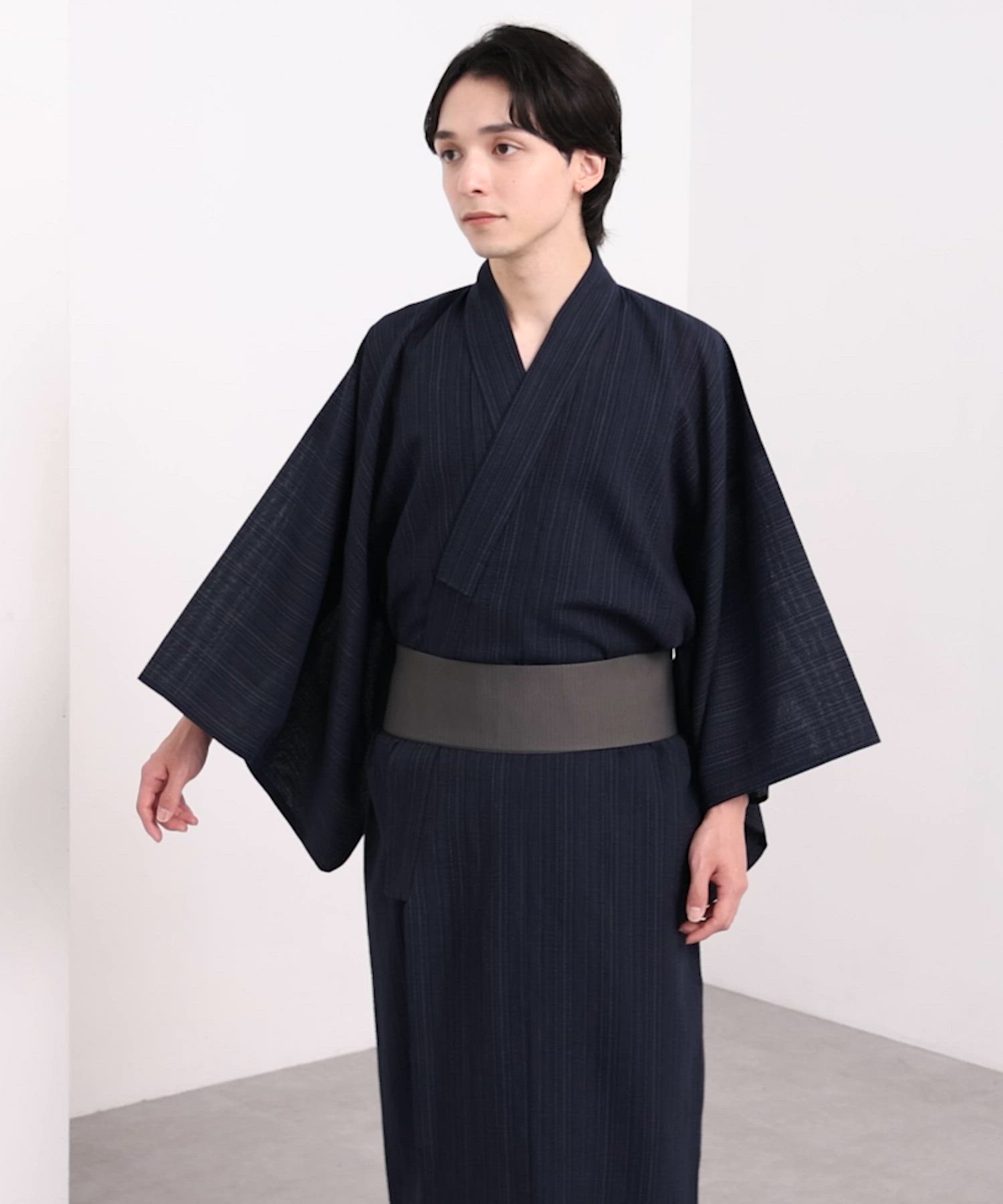 メンズ浴衣3点セット 縞しじら織り【浴衣・ワンタッチ帯・下駄】（浴衣