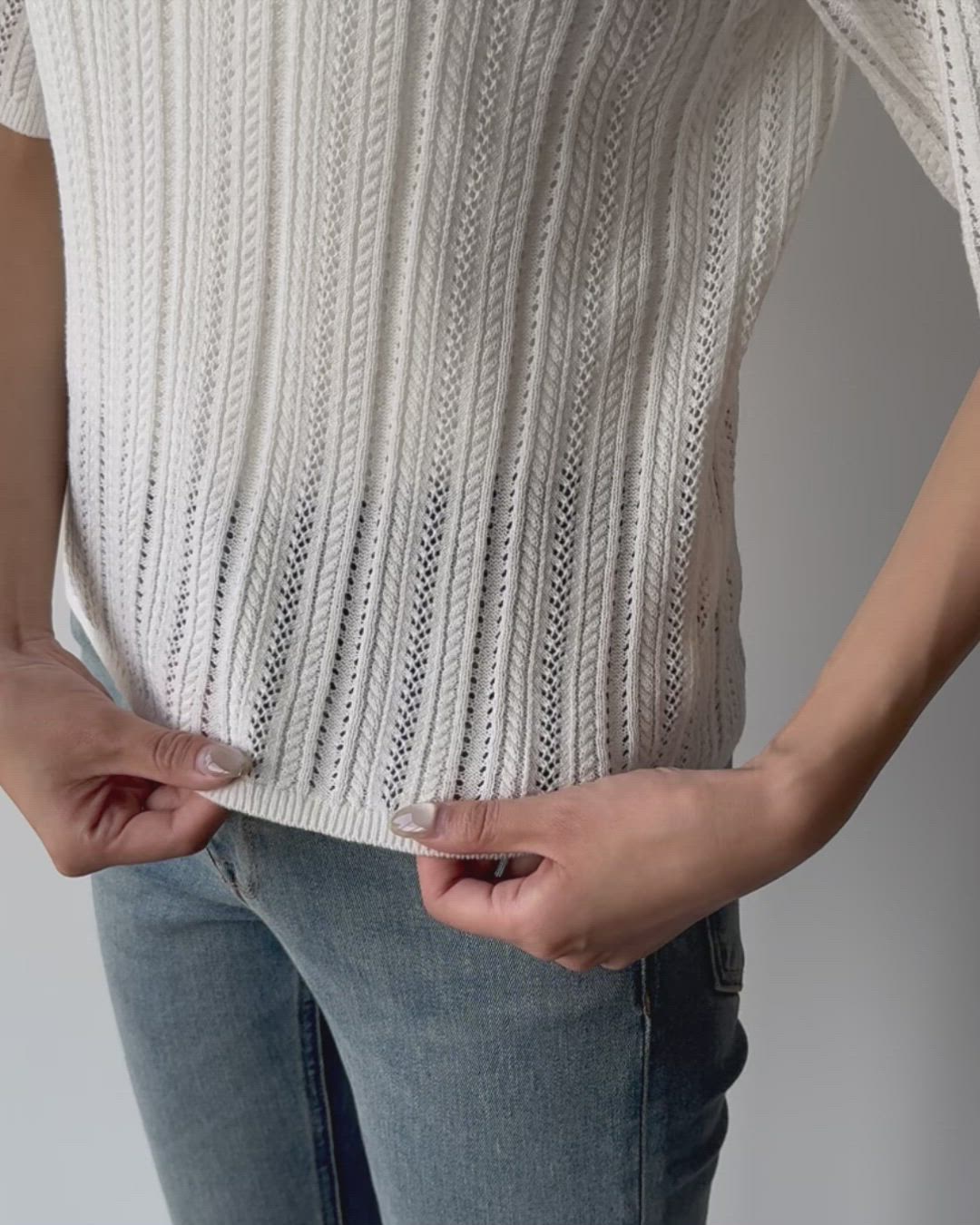 セール】透かし編み半袖ニット（ニット/セーター）｜Meiru（メイル）の