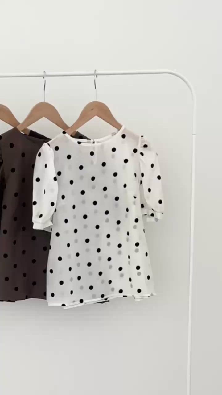 セール】ドット柄パフスリーブシアーブラウス（シャツ/ブラウス